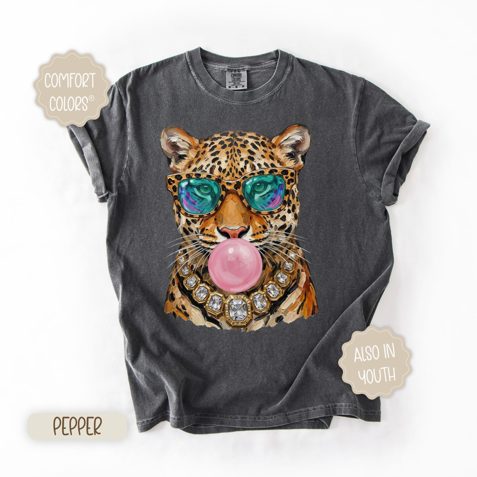 Retro Leopard Shirt Comfort Colors Cool Cheetah Sunglasses BubbleGum Graphic Tee