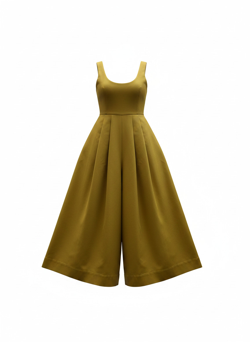 Adriana Degreas Solid Wide Leg Jumpsuit Mustard Yellow Open Back Tie NWT G/L