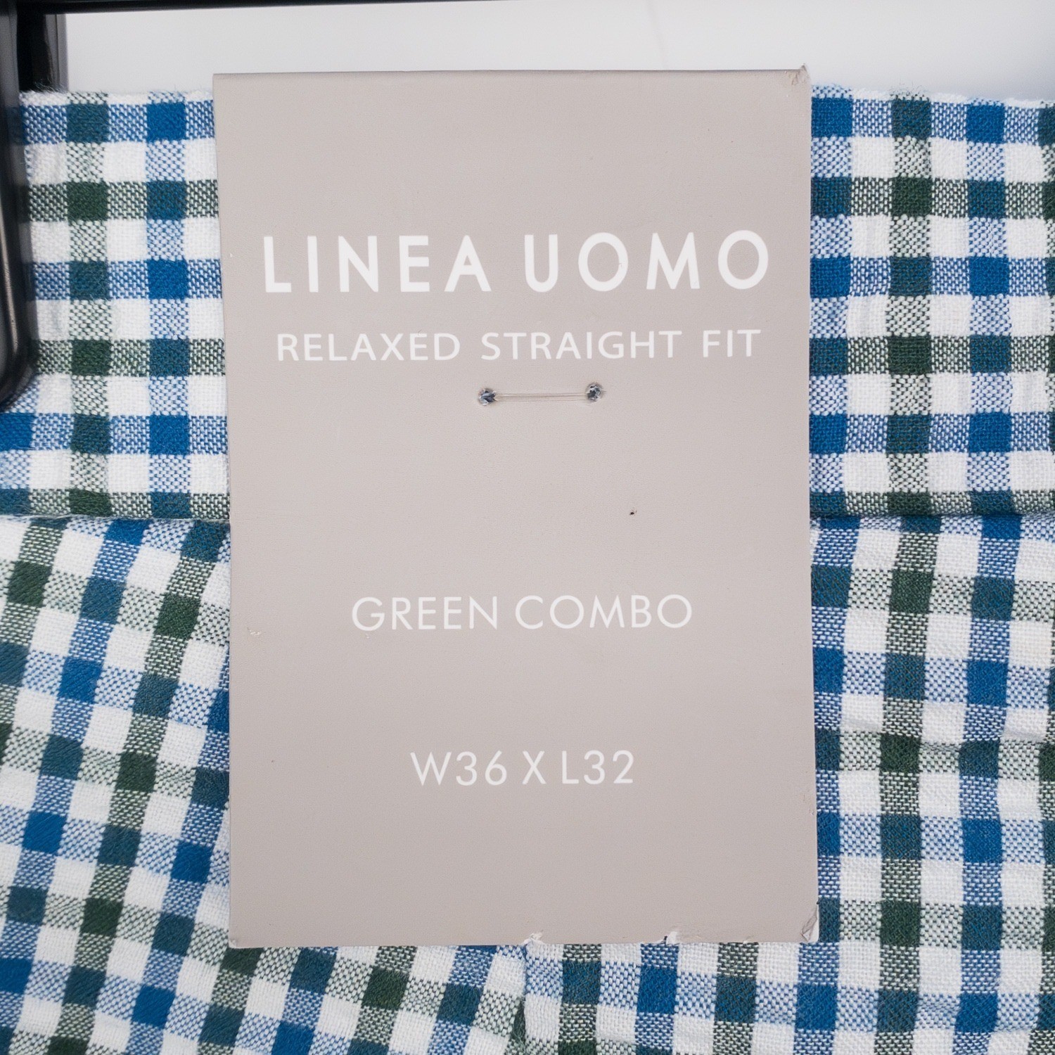 LINEA UOMO Mens Relaxed Straight Fit Seersucker Green Combo Gingham Pants 36X32