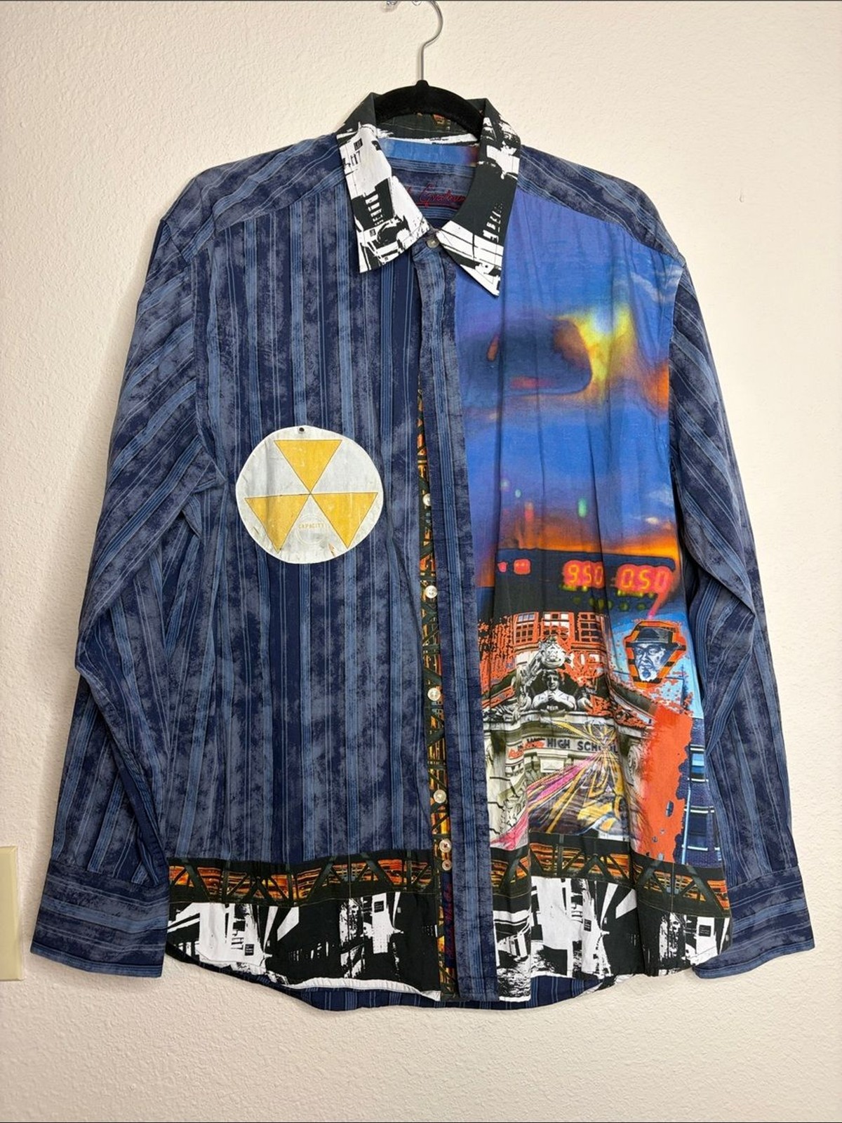Vtg 2002 Robert Graham High School Graffiti Shirt Size XL Allover Wearable Art