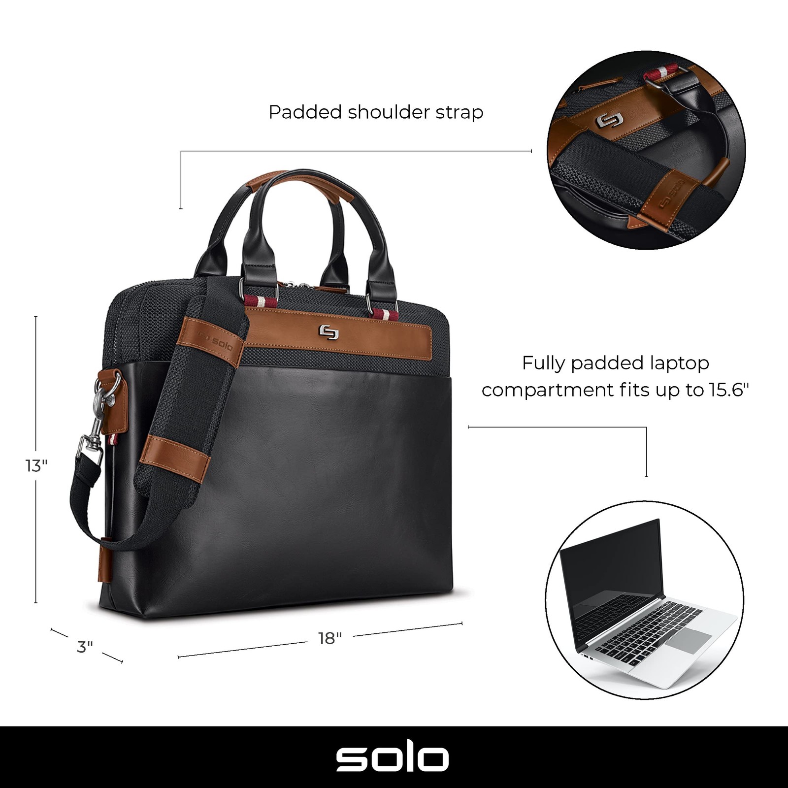 Southhampton 15.6 Inch Laptop Slim Brief Briefcase, Black, Size
