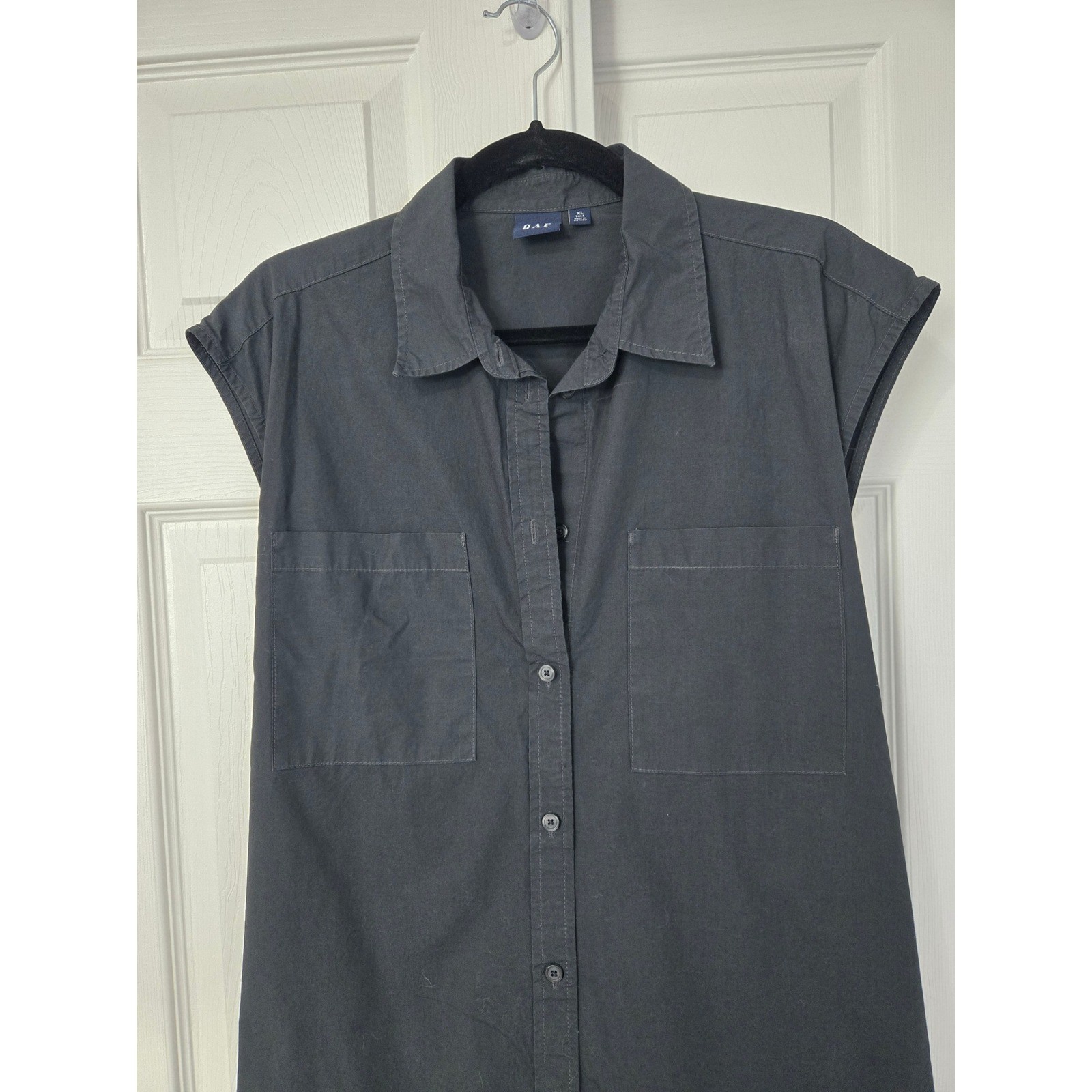 Gap Black Cotton Open Back Midi Shirt Dress Sleeveless XL Tall Cutout 1960