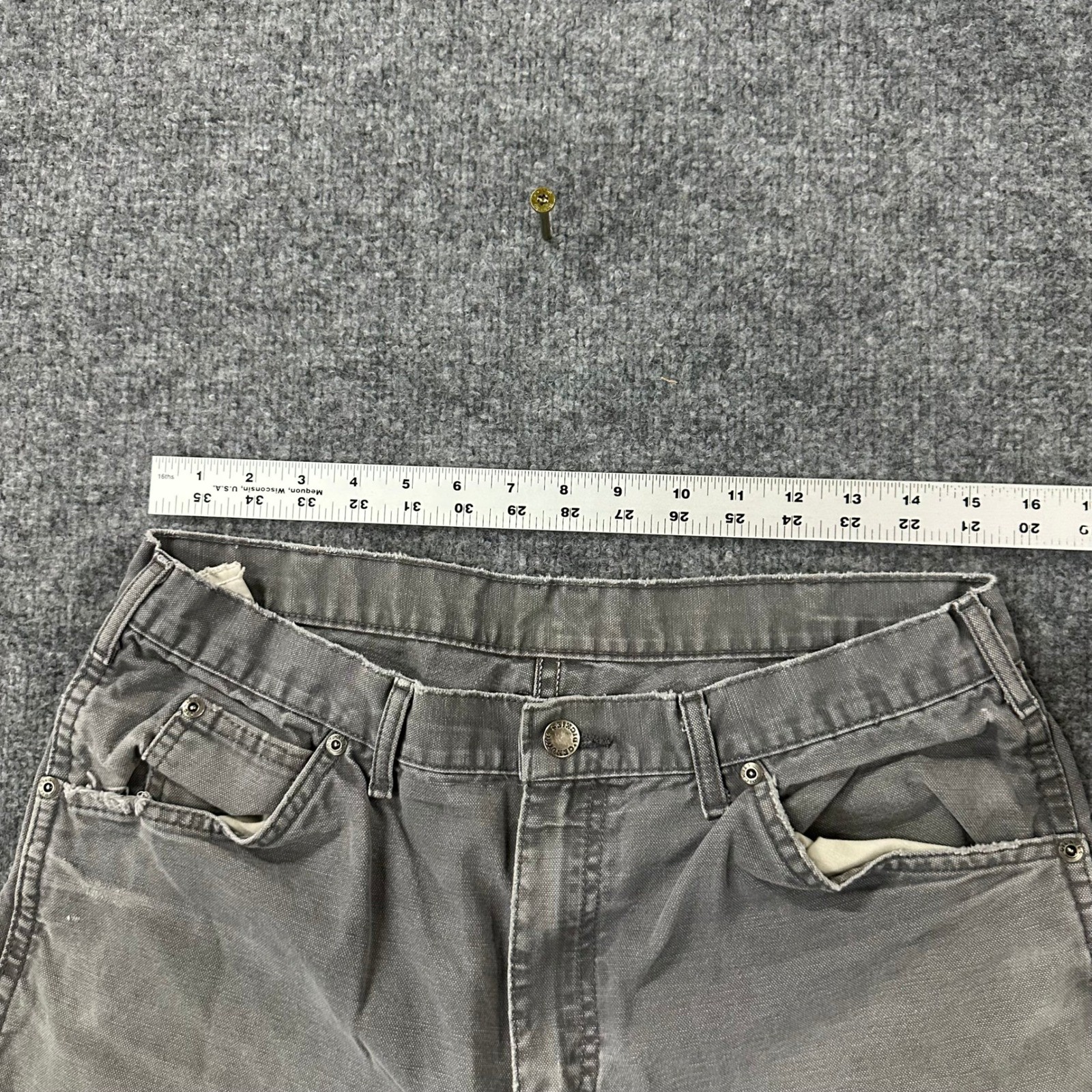 Dickies Carpenter Pants Mens Size 34 Gray Cotton Relaxed Fit Distressed Stained