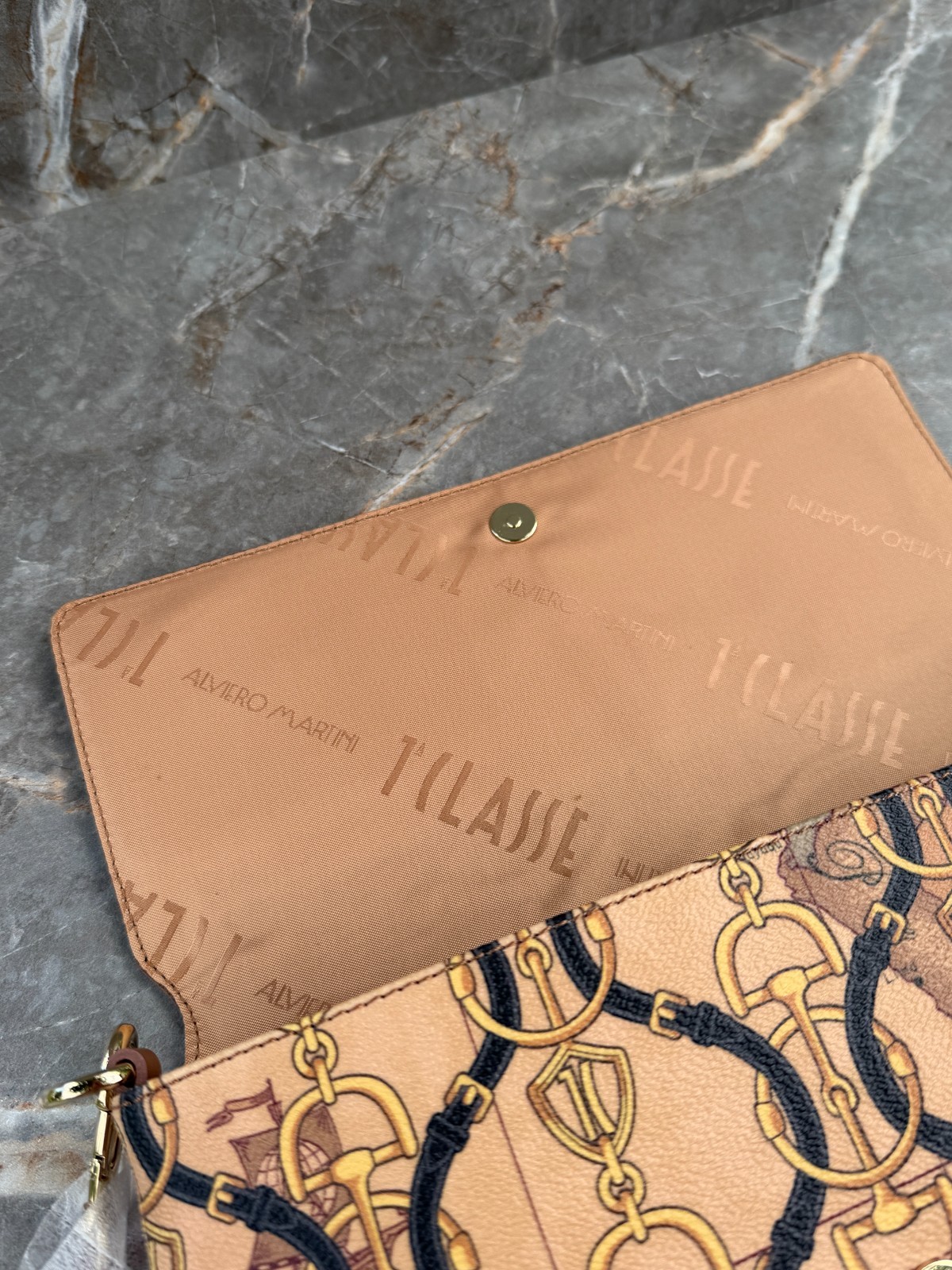 Alviero Martini 1a Classe Geo Map Chain Print Crossbody Clutch Bag Flap NWT