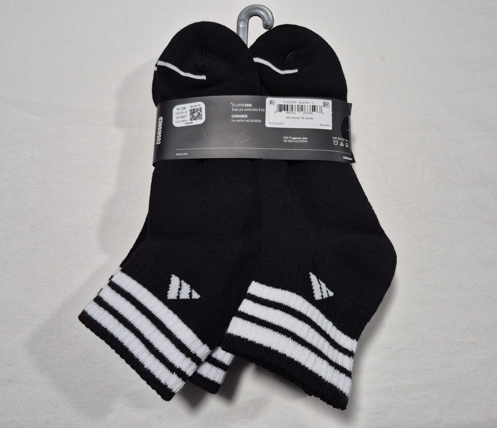 Adidas Men’s Clima Cool Cushioned Quarter Sports Comfort 6 Pairs Socks SZ 8-12