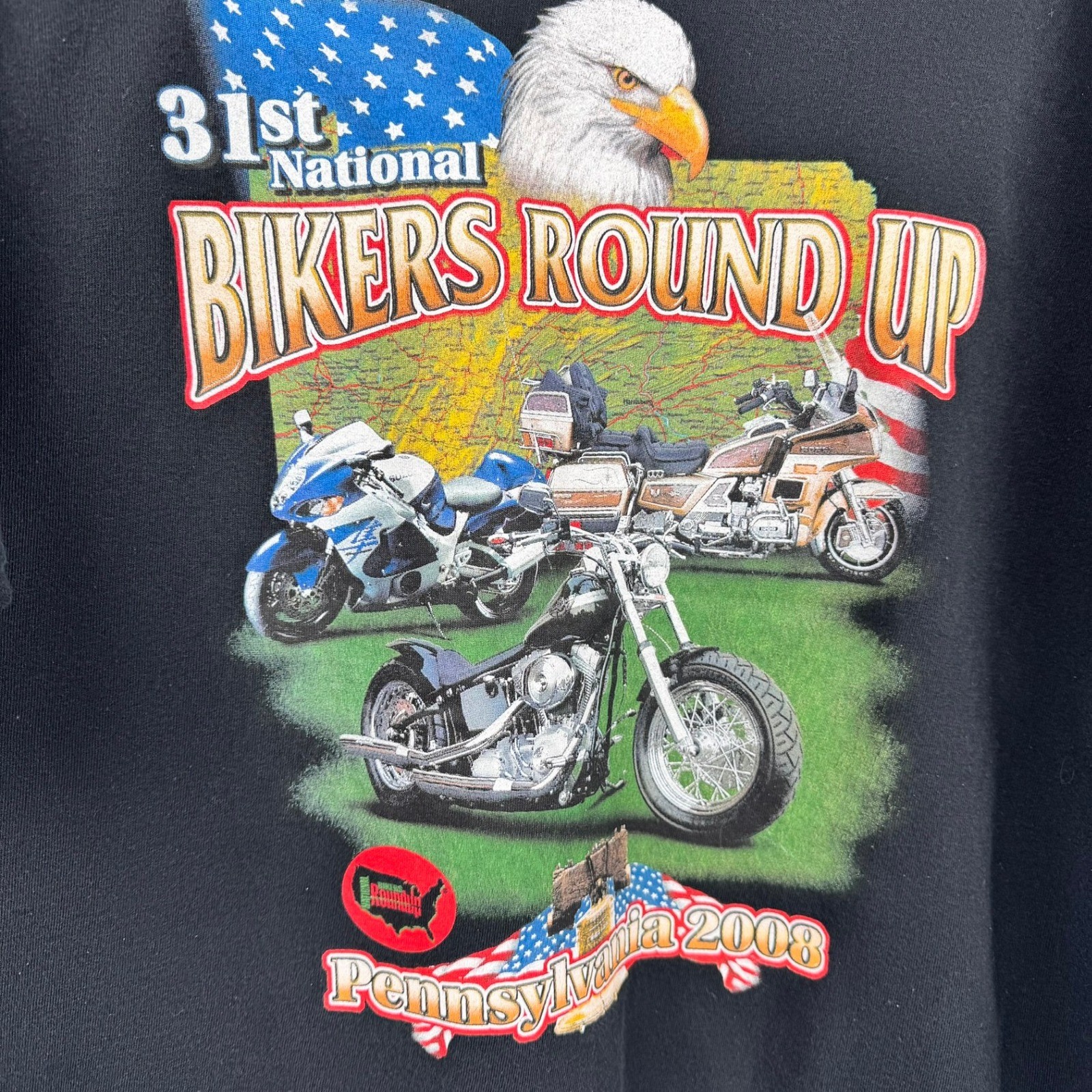 2008 National Bikers Round Up Pennsylvania Black Eagle Graphic B.H. 2XL