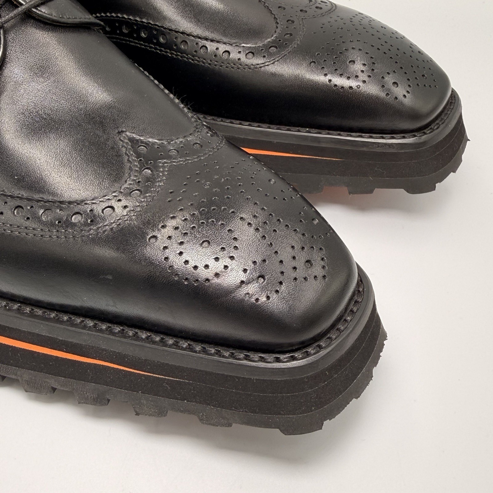 Divinch 6CM Heel Chunky Platform Brogues Black Calfskin Wingtip Derby 2886B Sz 8