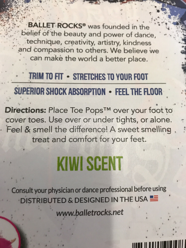 Ballet Rocks Kiwi Scented toe pops, Gel toe pads. Case of 6. Dance Studio (8i)