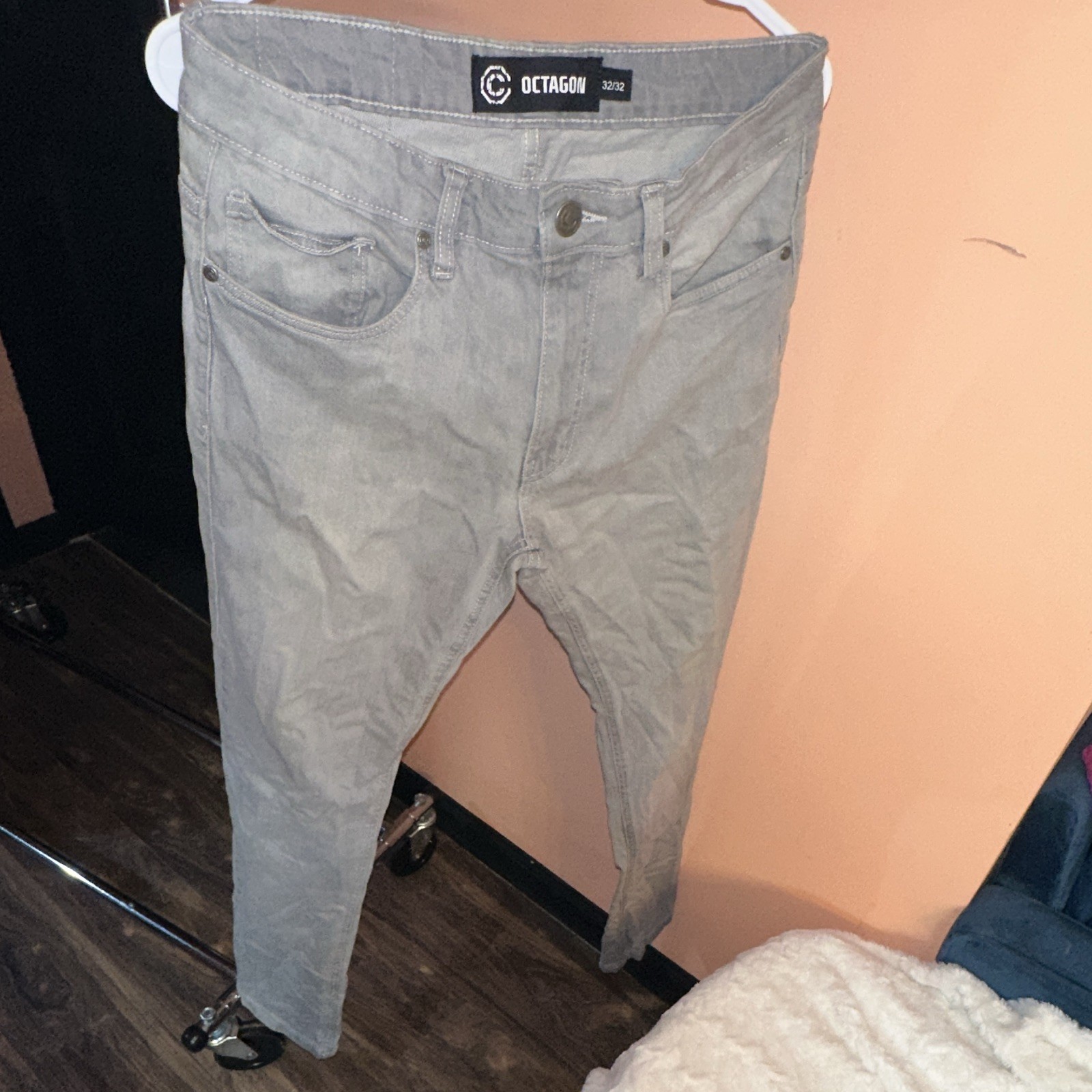 Octagon Men’s Gray Slim Skinny Stretch Denim Jeans Button Fly 5-Pocket