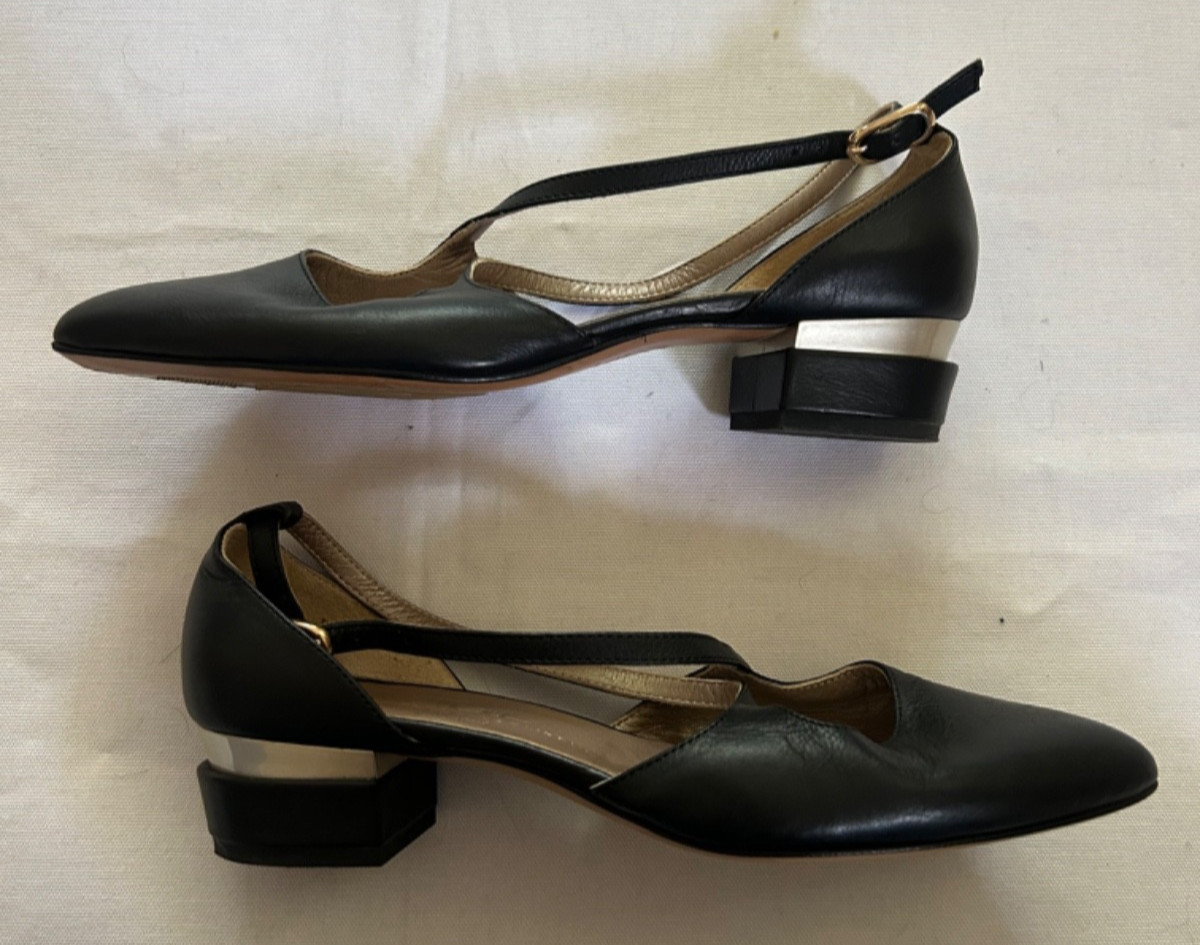 AGL Attilio Giusti Leombruni Sling Back Black Heels 37.5 Leather Made in Italy