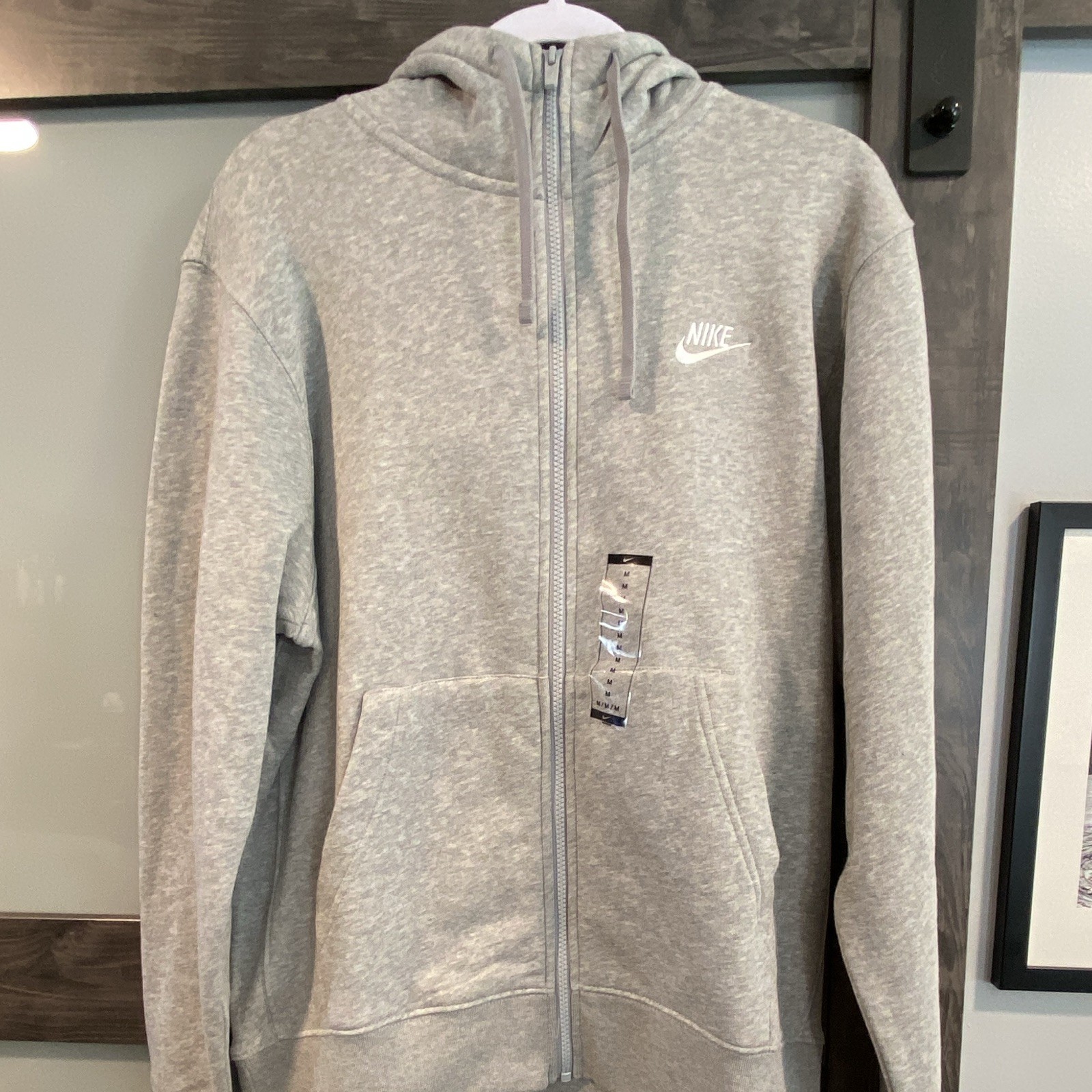 Nike Men’s Gray Full Zip Fleece Hoodie Logo Pockets Size M BV2645-063