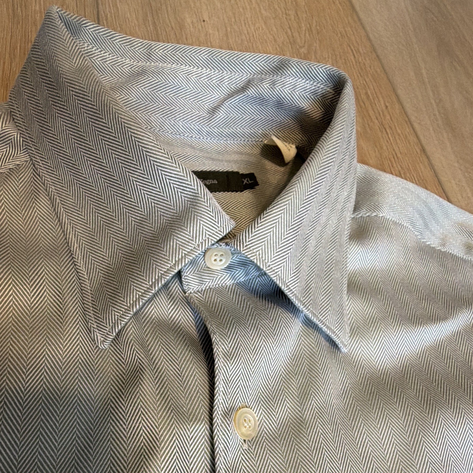 Ermenegildo Zegna Men’s XL Gray Herringbone Dress Shirt Cotton Easy Care 34/35