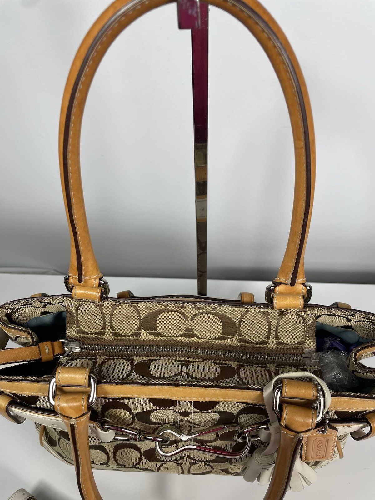 Coach Vintage Hampton Tassel Satchel 1447 Jacquard Canvas Leather COA & Wallet