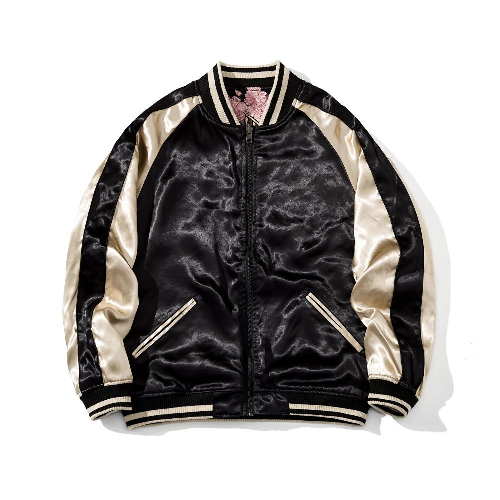 Japanese Embroidered Sukajan Reversible Bomber Jacket 3XL Black Ivory DH-S007