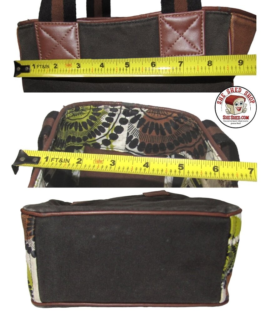 Vera Bradley Cocoa Moss Hobo Canvas Tote – leather edge shows wear, see pictures