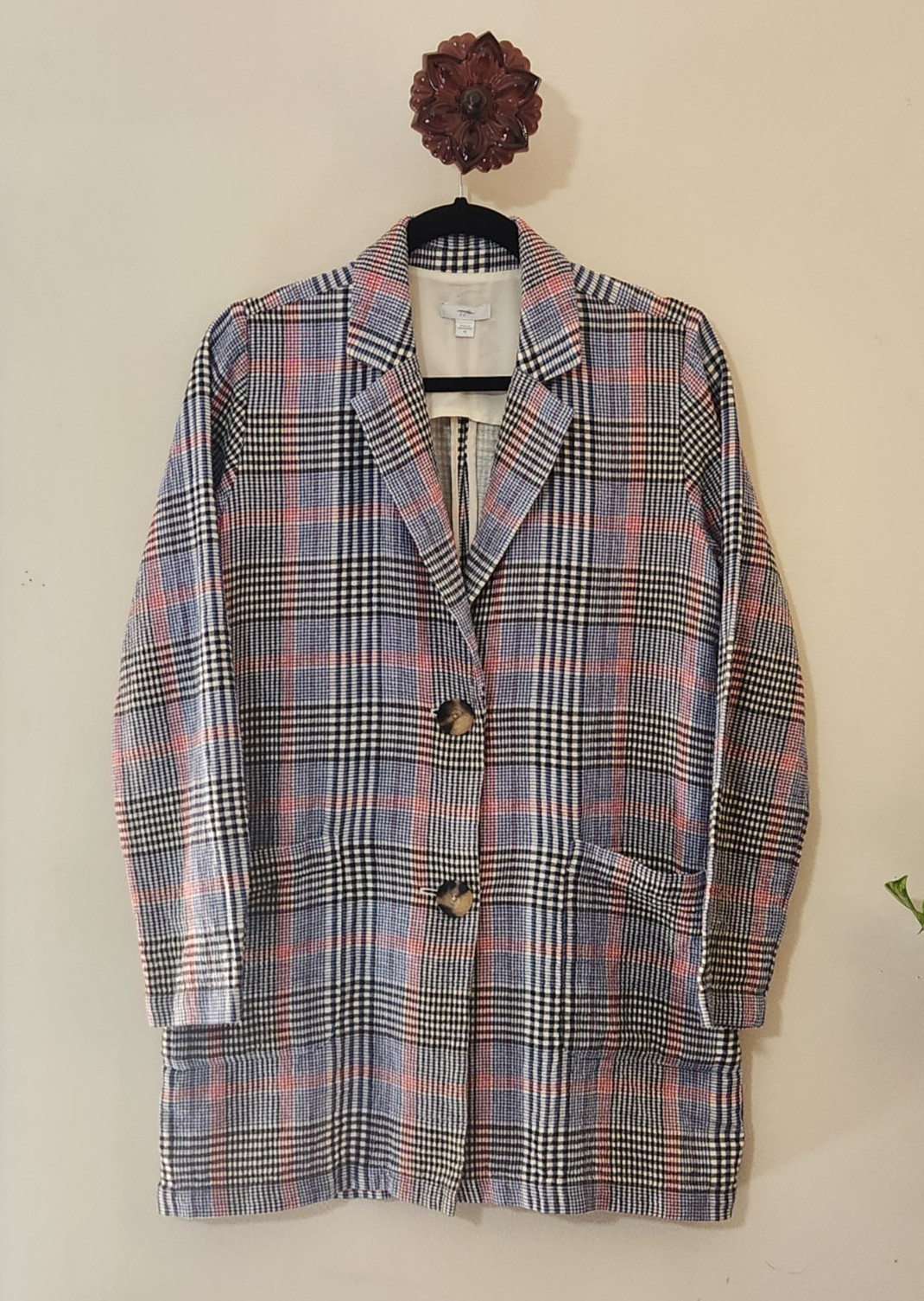 J. Jill Barley Multicolor Plaid Oversized Boyfriend Blazer Jacket Sz XS