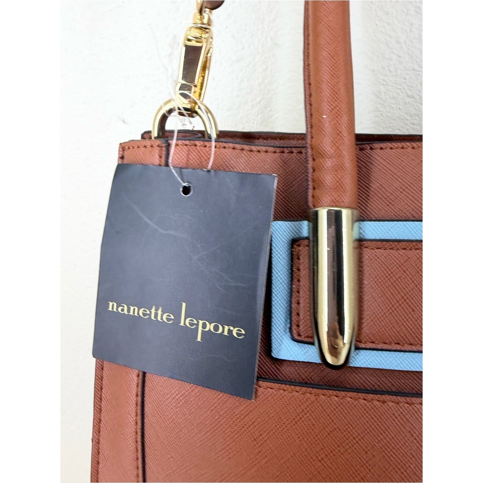 Nanette Lepore Brown Satchel with Light Blue Trim