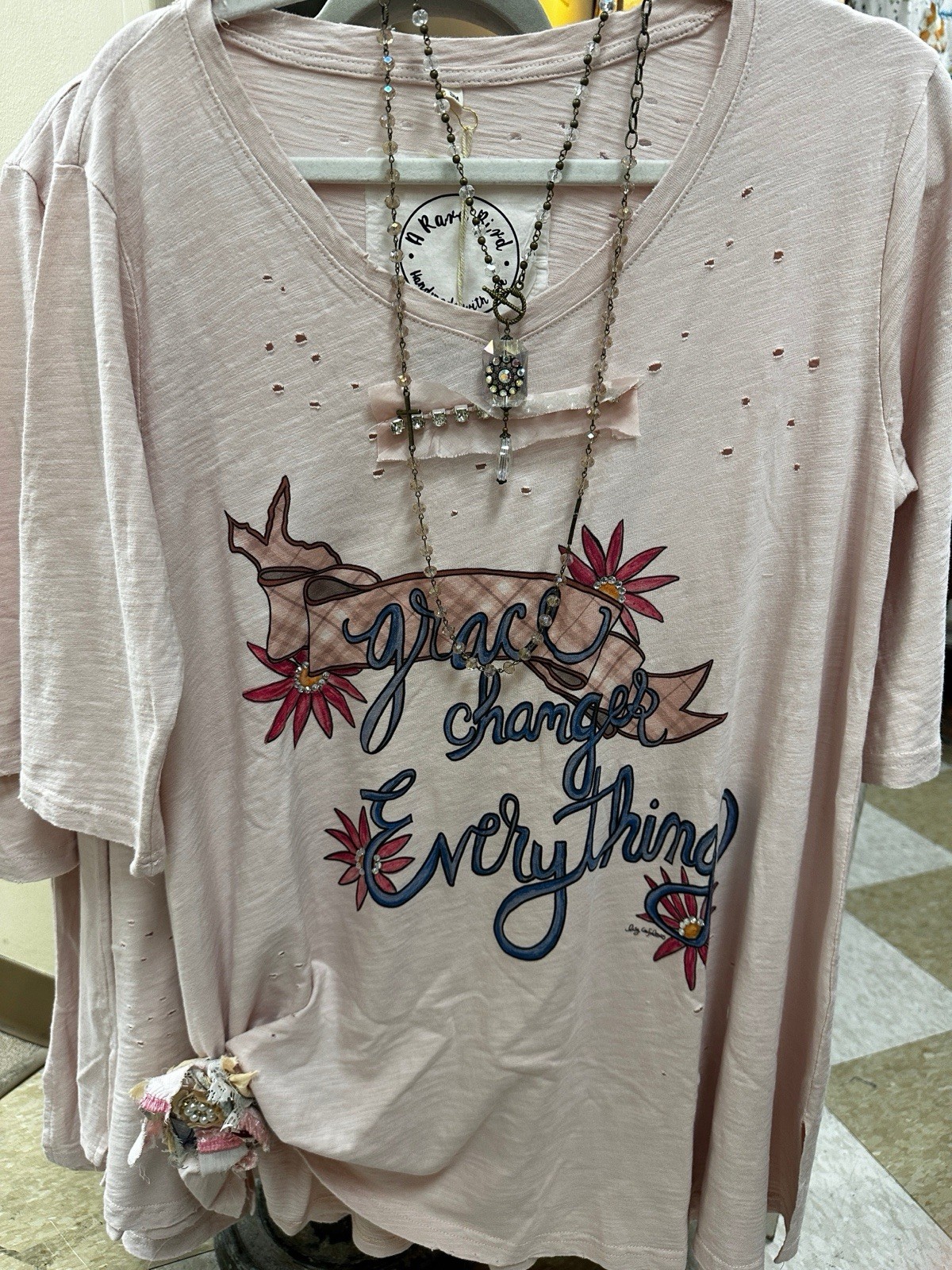 NWT – A Rare Bird Grace Changes Everything Tattered Tee – L/XL