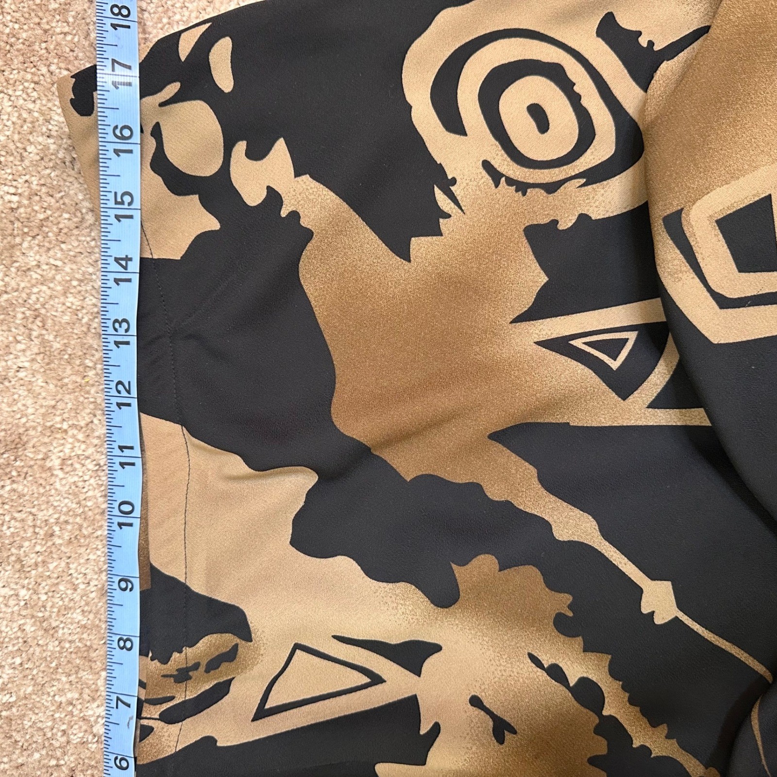 Dress-U-I by Sharon Black Tan Abstract Geometric Fringe Hem Midi Skirt Unique 1X