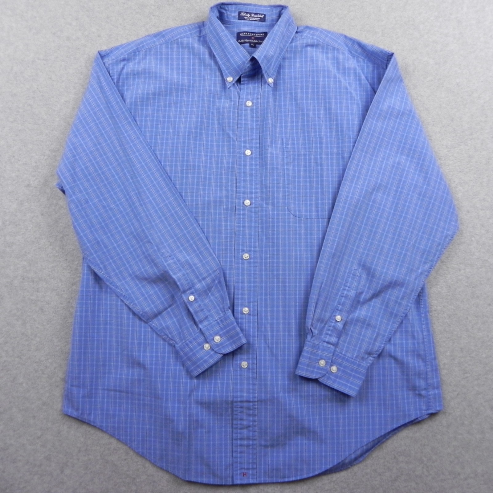 Hathaway Sport Shirt Mens XL Liberty Broadcloth Button Up Blue Plaid Long Sleeve