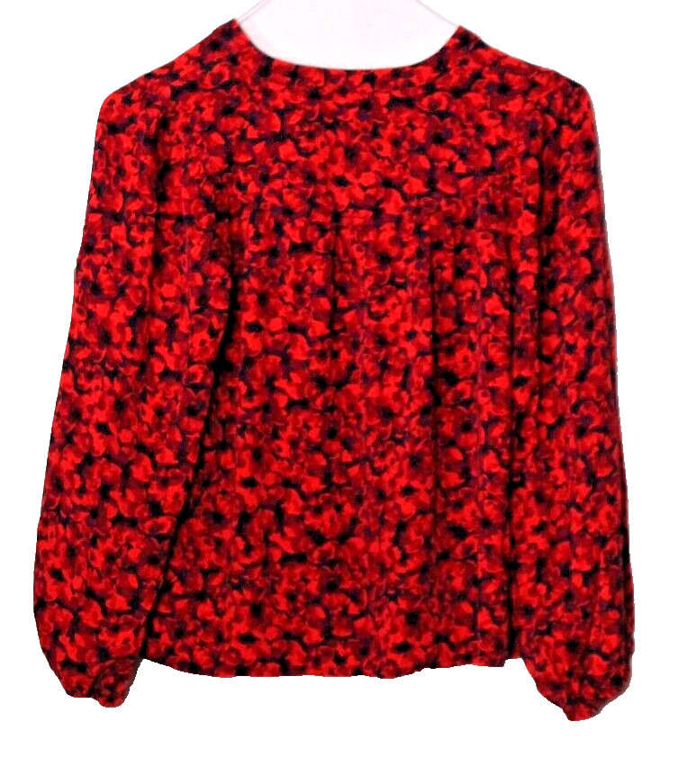 A NEW DAY TUNIC BLOUSE ladies size S red blue purple floral long sleeve silky