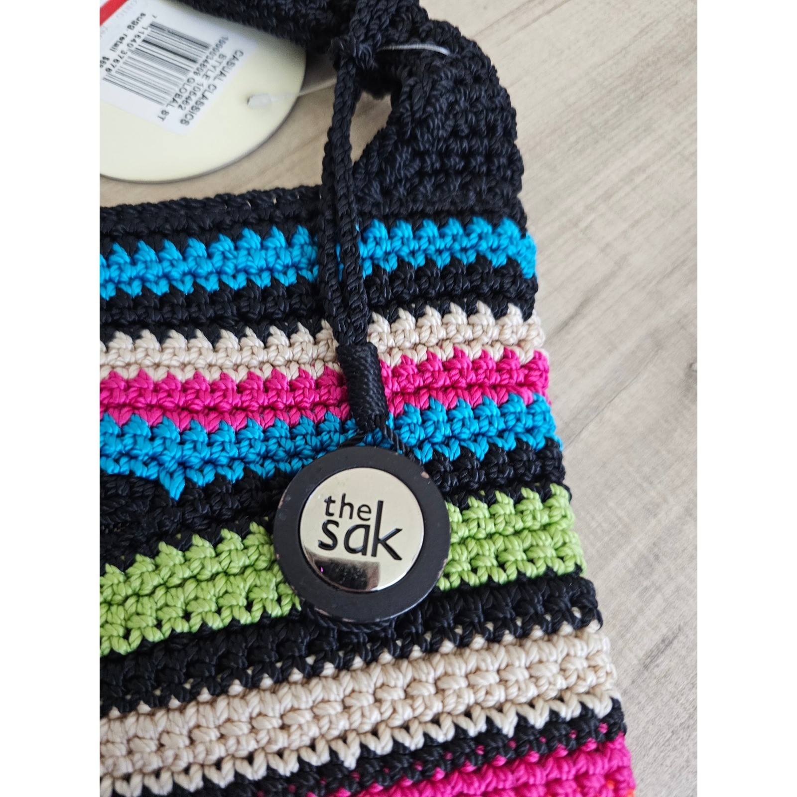 The Sak Casual Classics Crochet Shoulder Bag Multi Color Striped Knit Purse NEW