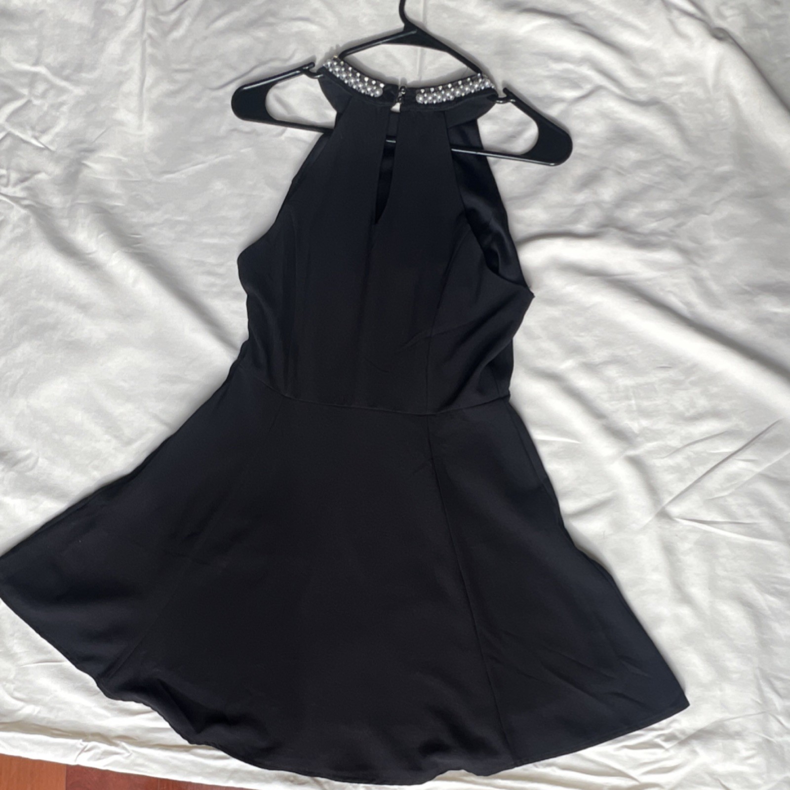 One Clothing Black Beaded Pearl Halter Fit & Flare Sleeveless Short Dress M