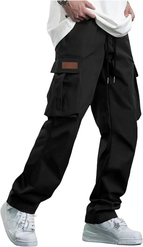 Mens Cargo Pants Casual Joggers Drawstring Hiking Outdoor Twill Sweatpants Fit👖