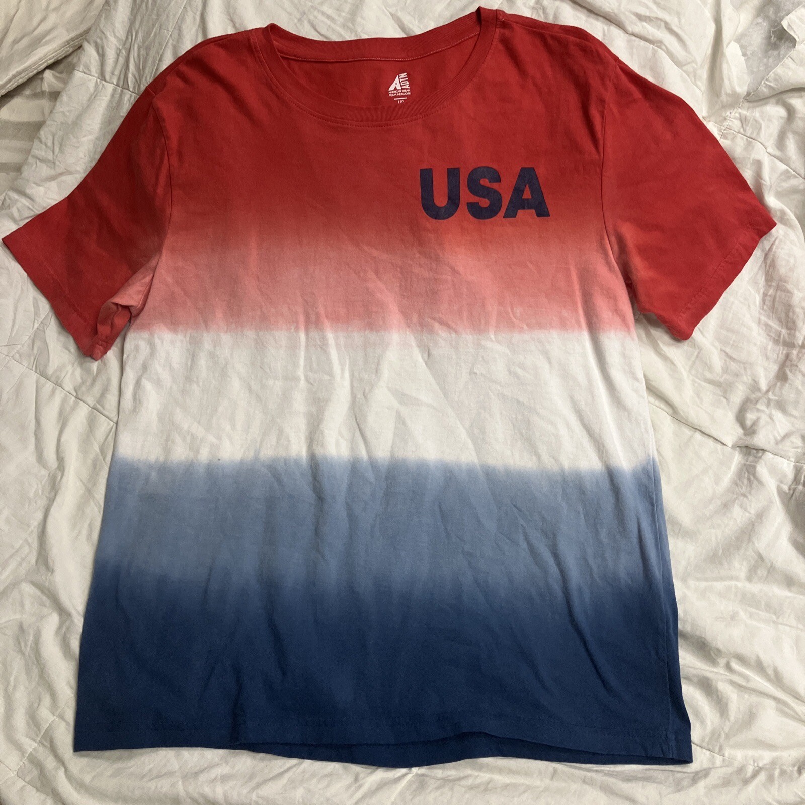 ADTN American Dream Team Network Mens USA T-Shirt Large Tie Dye Red White Blue