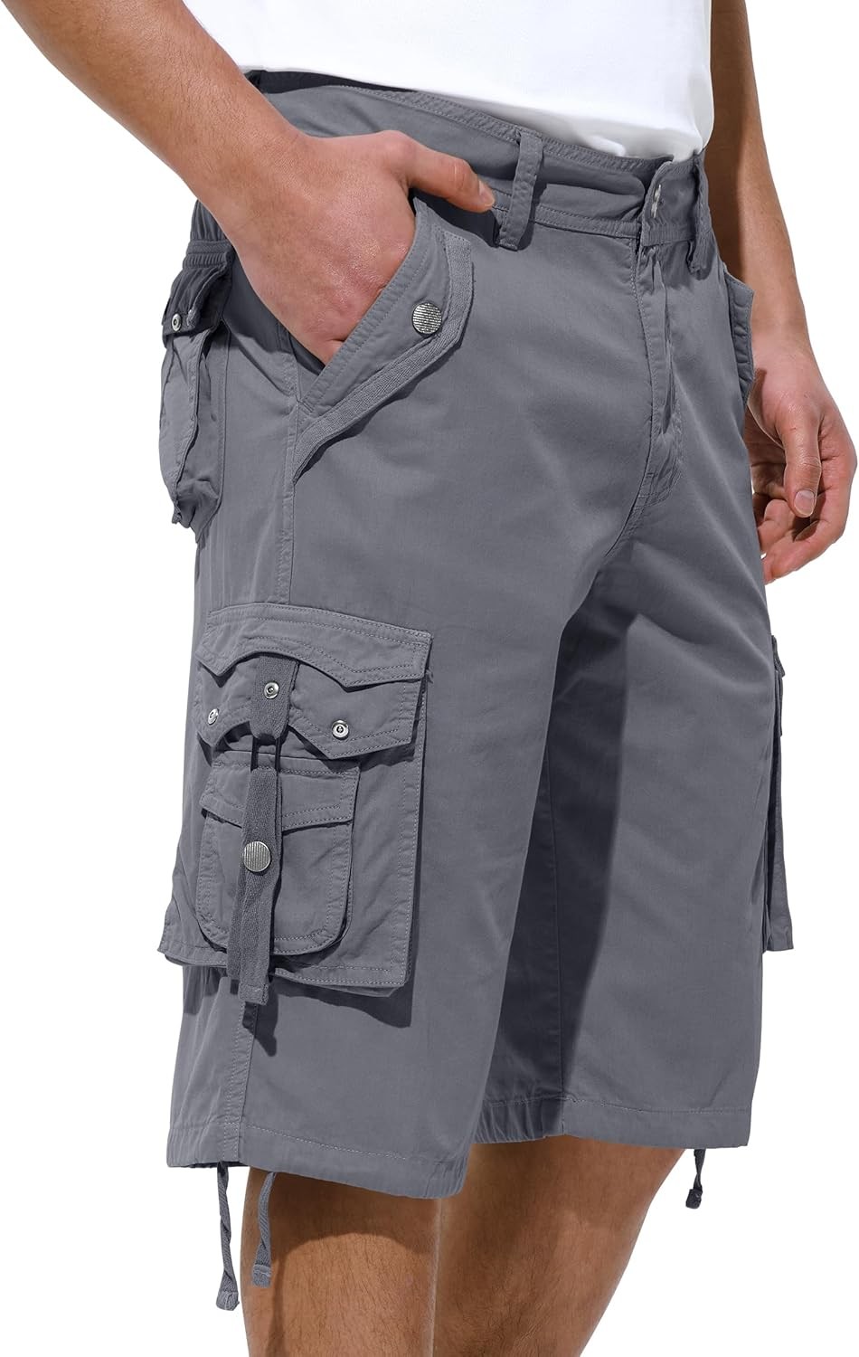 Mens Relaxed Fit Cargo Shorts Below Knee Multi Pocket Outdoor Hiking Casual Wear