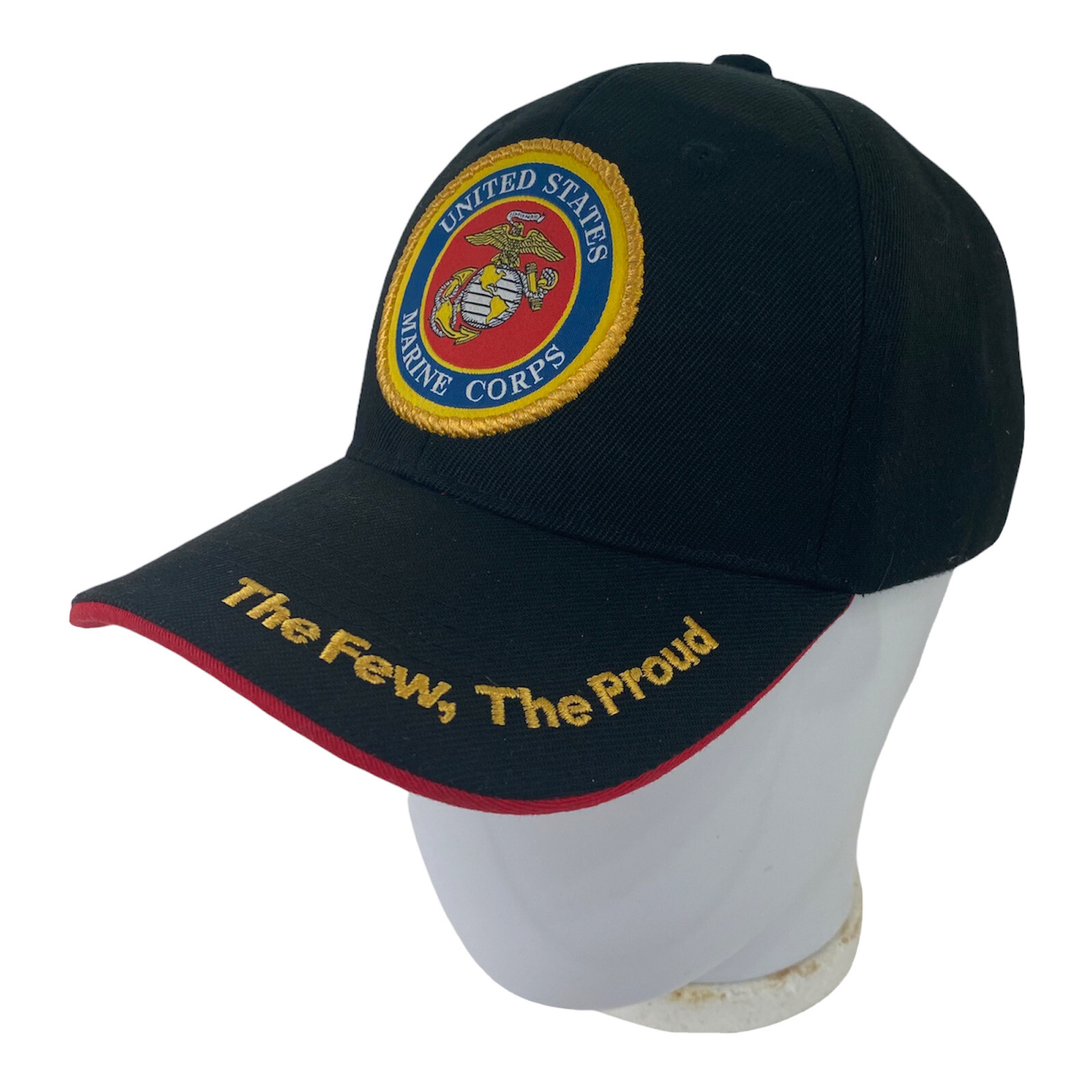 Marine Cap Hat Mens Adjustable Black Red Hook & Loop The Few, The Proud Military