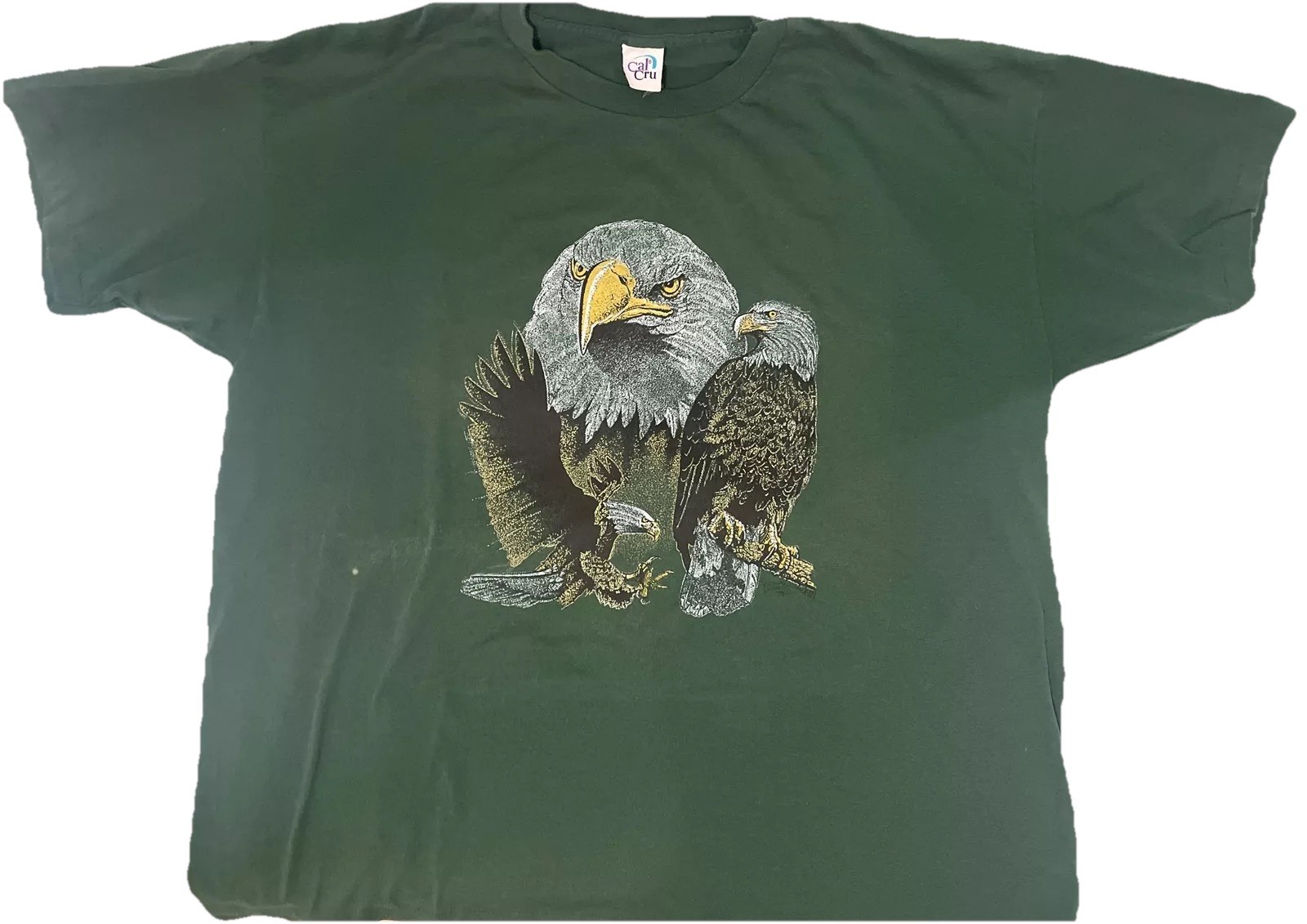 Bald Eagle Shirt Mens 3X Single Stitch Green Distressed Graphic Cal Cru Vintage