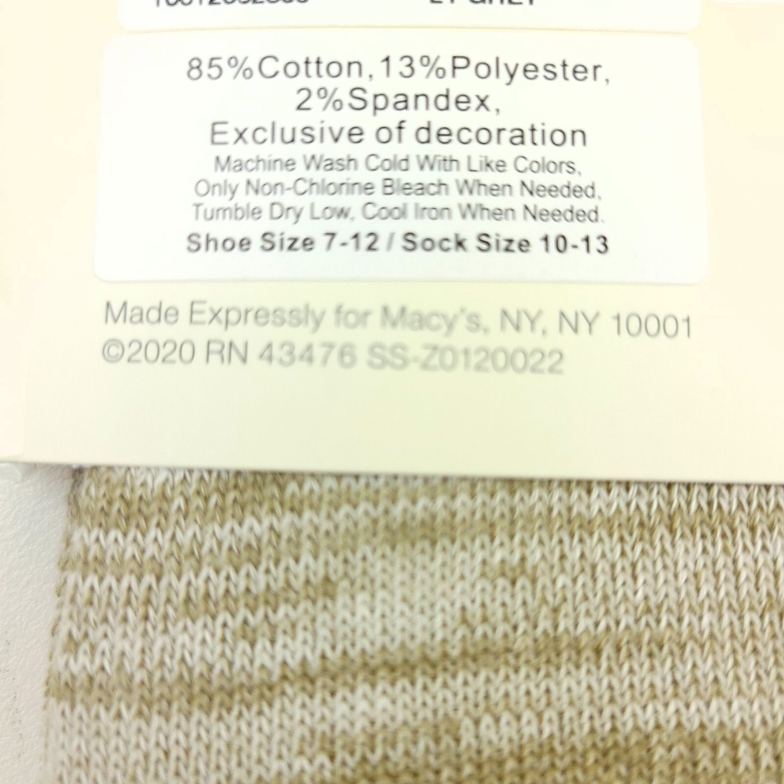 Sun + Stone Socks Beige Cotton Blend No Show 3-Pairs Size 7-12 NWT