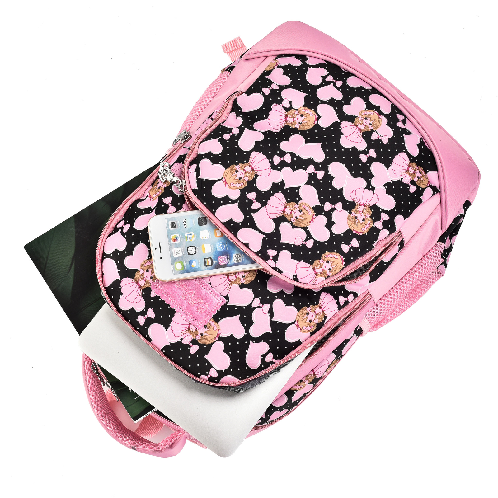 School Backpack for Teen Girls & Kids, Water & Stain Resistant, Black & Pink 1ea