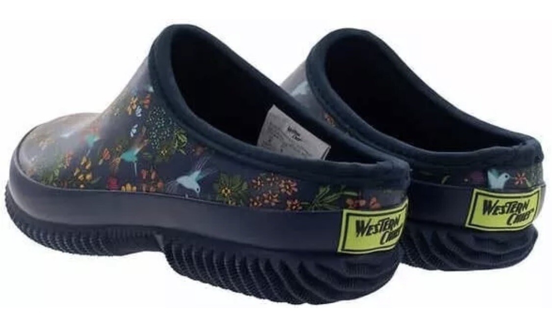 Western Chief Ladies Garden Clog Navy with Hummingbirds