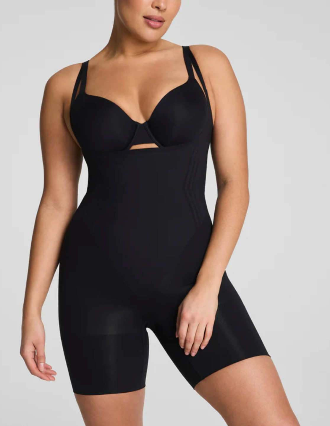 Spanx Sculpt LARGE GoFigure Open-Bust Mid-Thigh Bodysuit NWOT 10606R Black