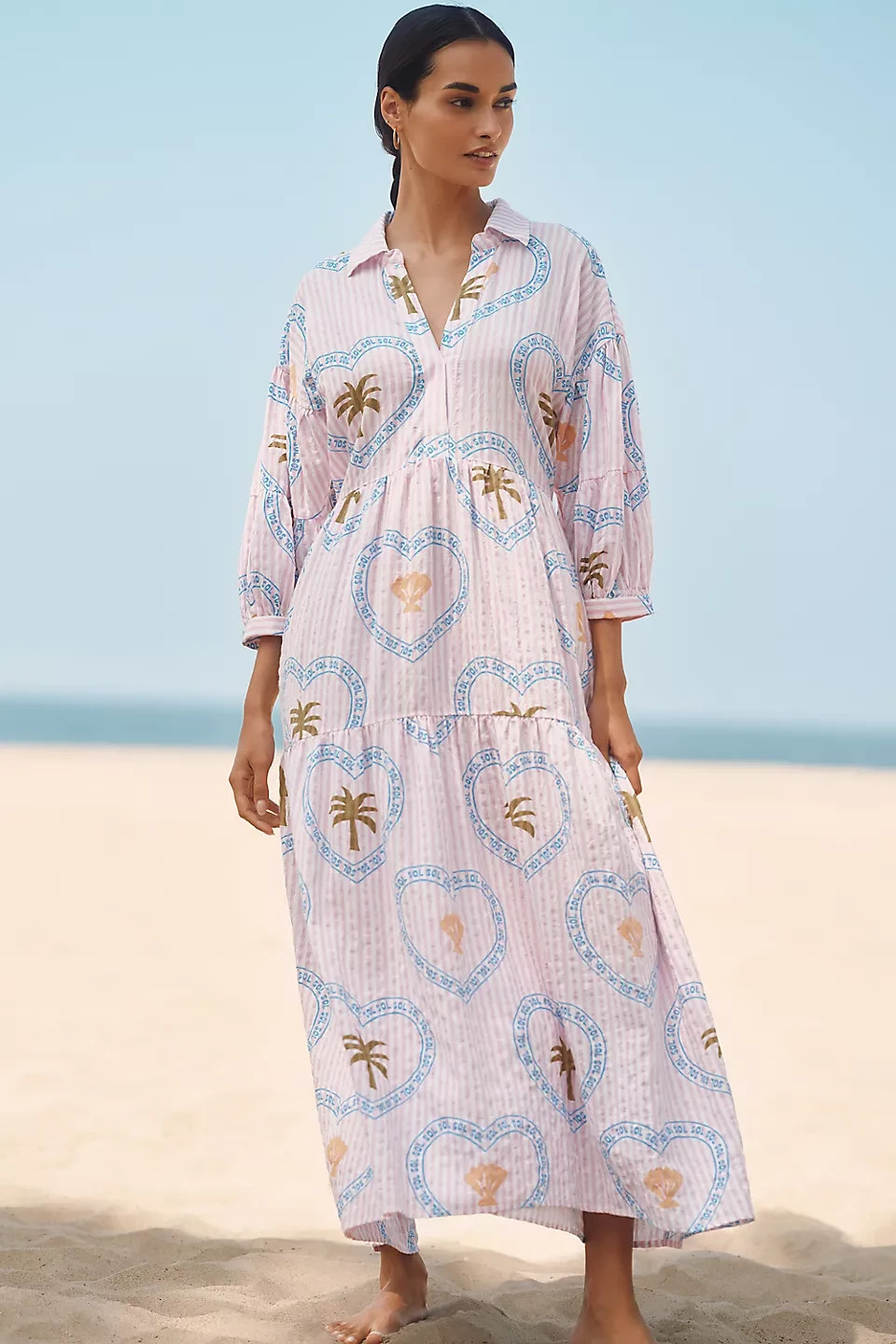 ANTHROPOLOGIE NWT $118 Celandine The Carolita Tiered Maxi Shirt Dress Size XS