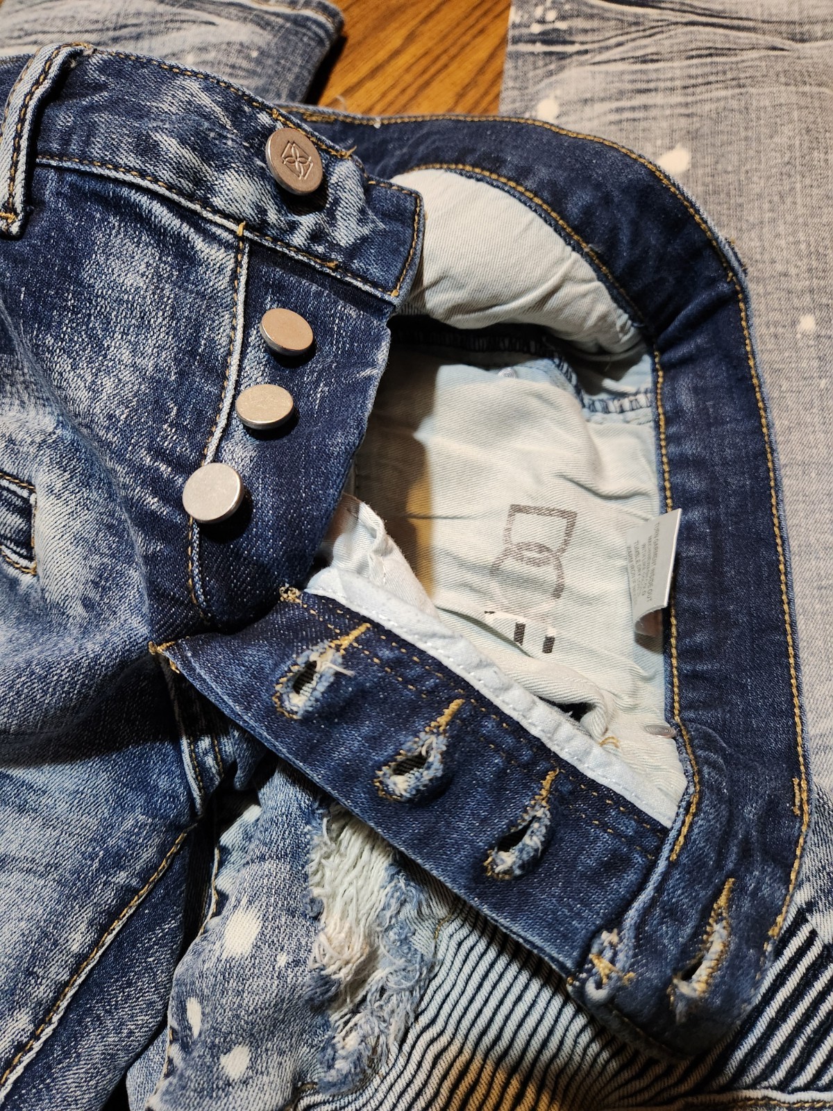 Dope Jeans Men’s Moto Destructed Button Fly Acid Wash Size 30