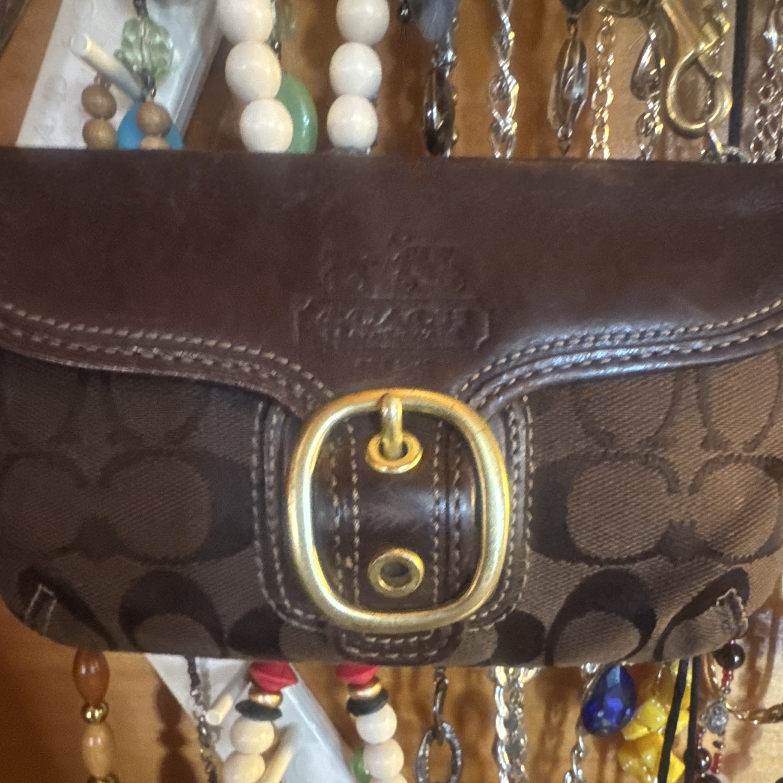 Coach Y2K VtgSignature Brown SoHo Bleeker Gold Hardware Detachable Strap Zip