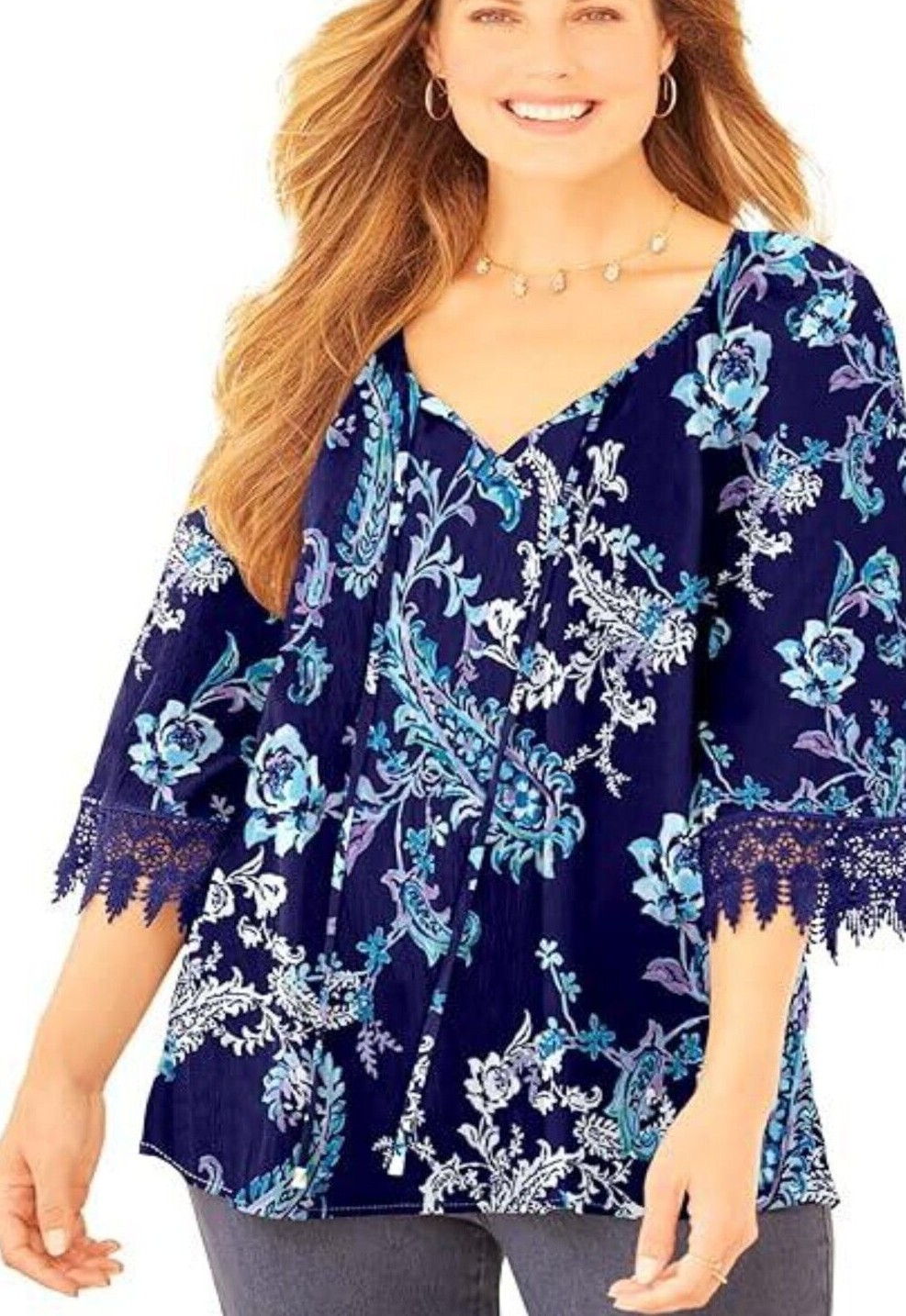 Womens Plus TALL Size 3X 4X 5x 26/28 30/32 Crochet Trim Blouse Top Catherines