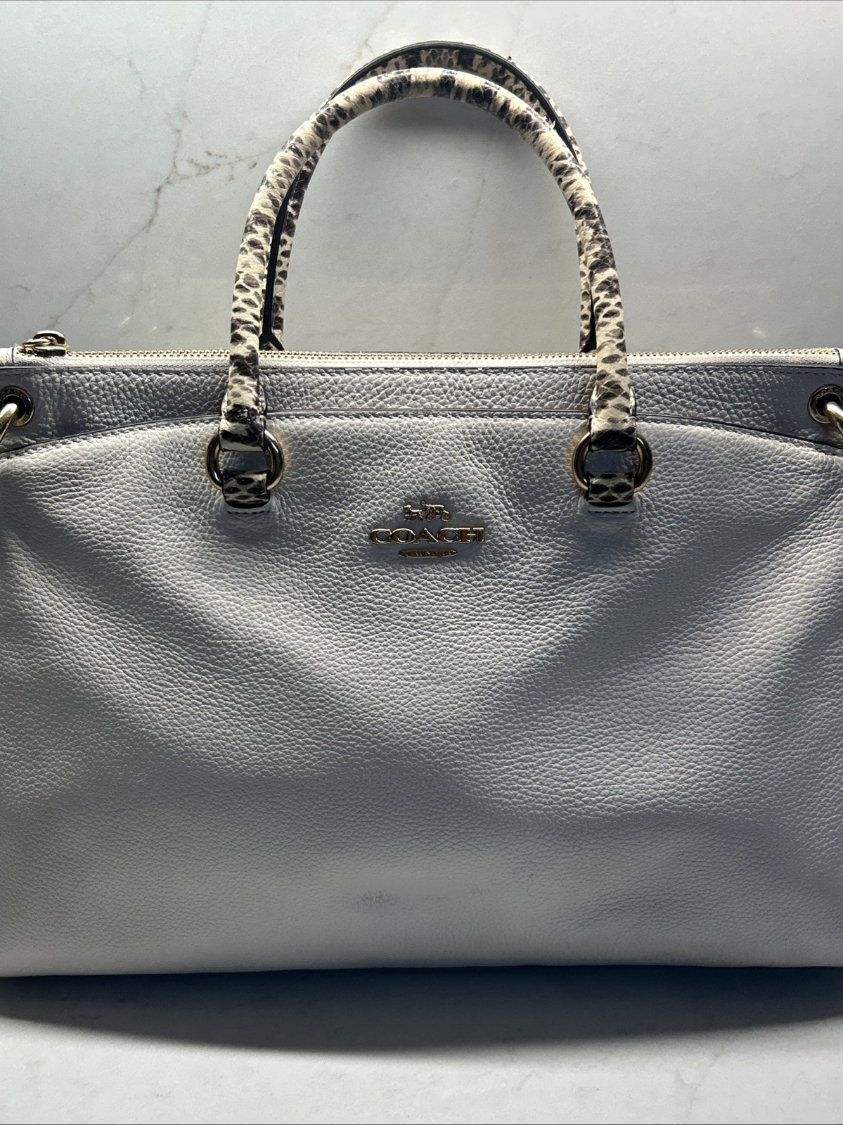 COACH Chalk Pebble Leather MIA Satchel W/ Exotic Trim #76642 EUC