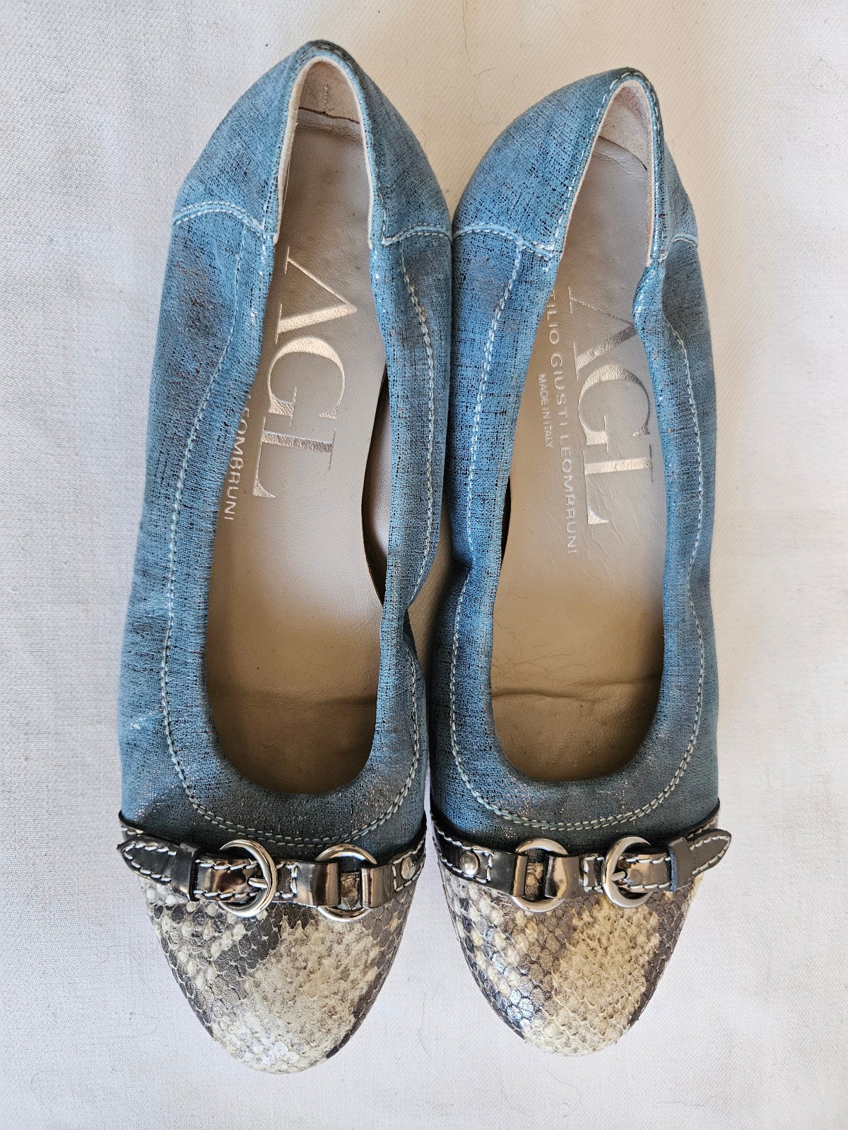 AGL flat denim snakeprint leather shoes. sz37. Italy! gently worn