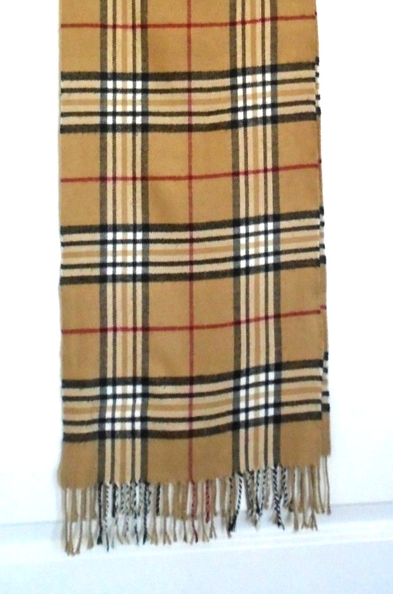 100% Cashmere Italy Design 12×70 Soft Brown & Other Colors Checker Plaids Scarf