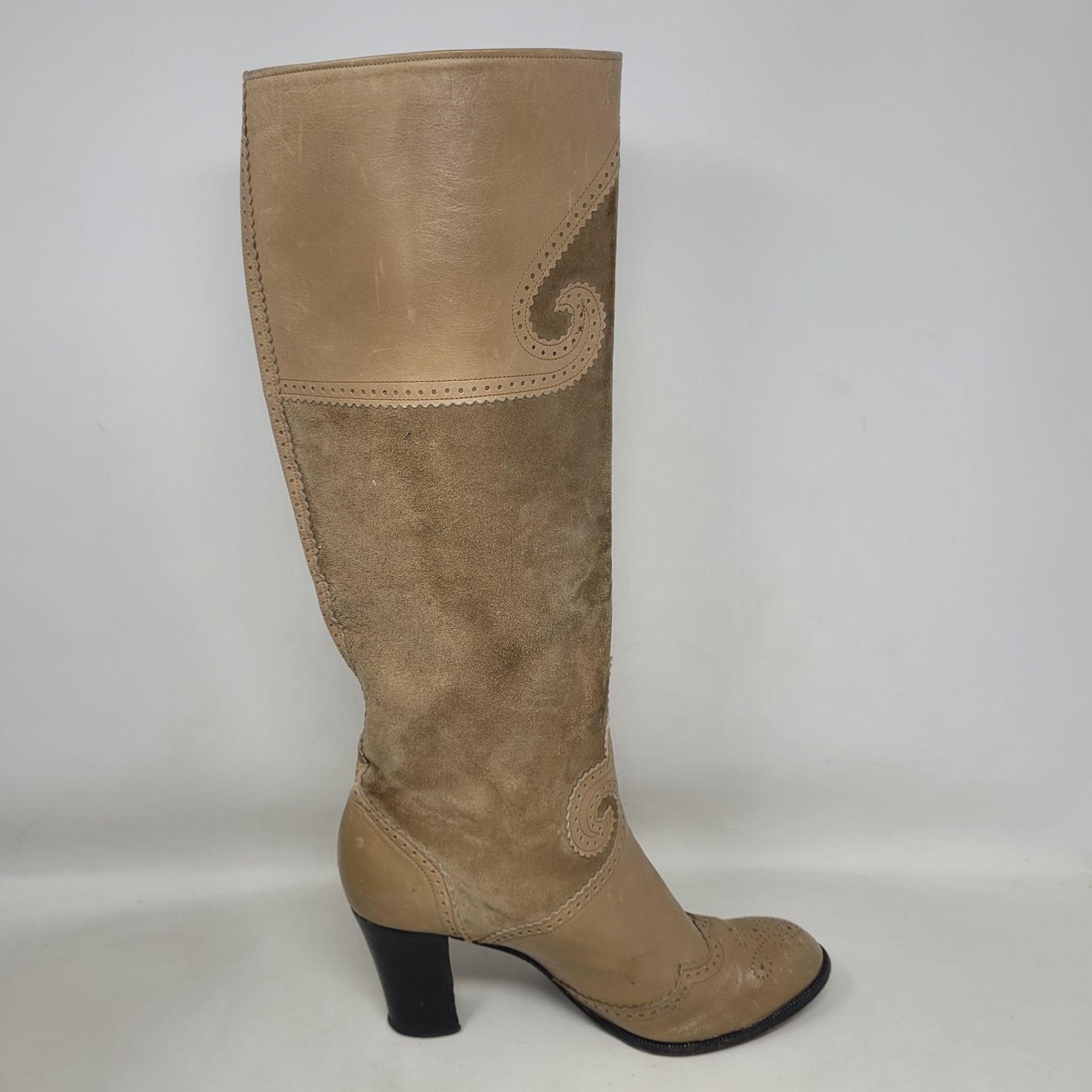 Vintage Yves Saint Laurent Boots 7 Tan Leather Suede Russian Collection 1976 70s