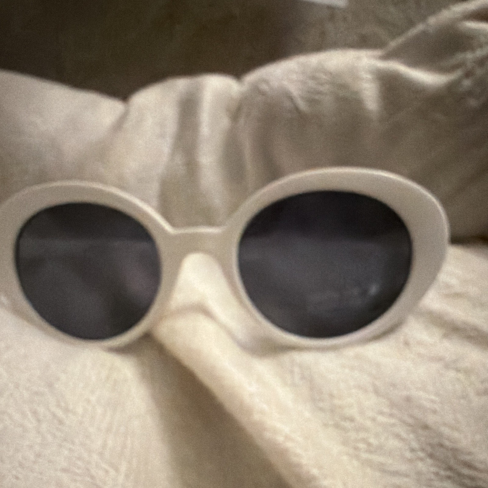 Women’s White Oval Sunglasses, Black Tinted Lenses, Plastic Frame, UV