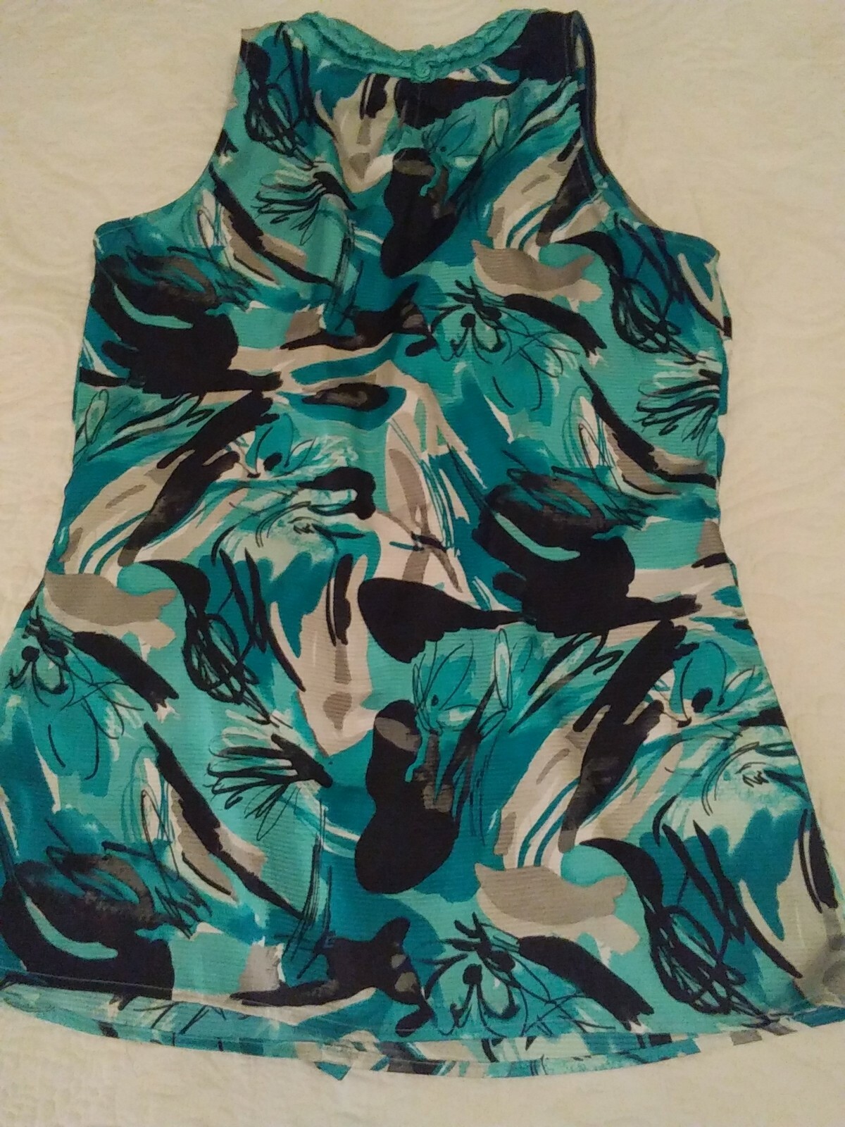 Nue Options Sleeveless Neck cover Classy Blouse Top Size See pic Shirt Sea Blue
