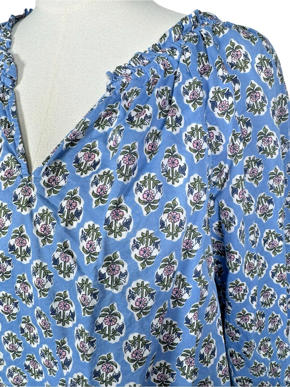 J.Crew Factory Women’s Split Neck Peasant Artist Top Floral Block Print Size M