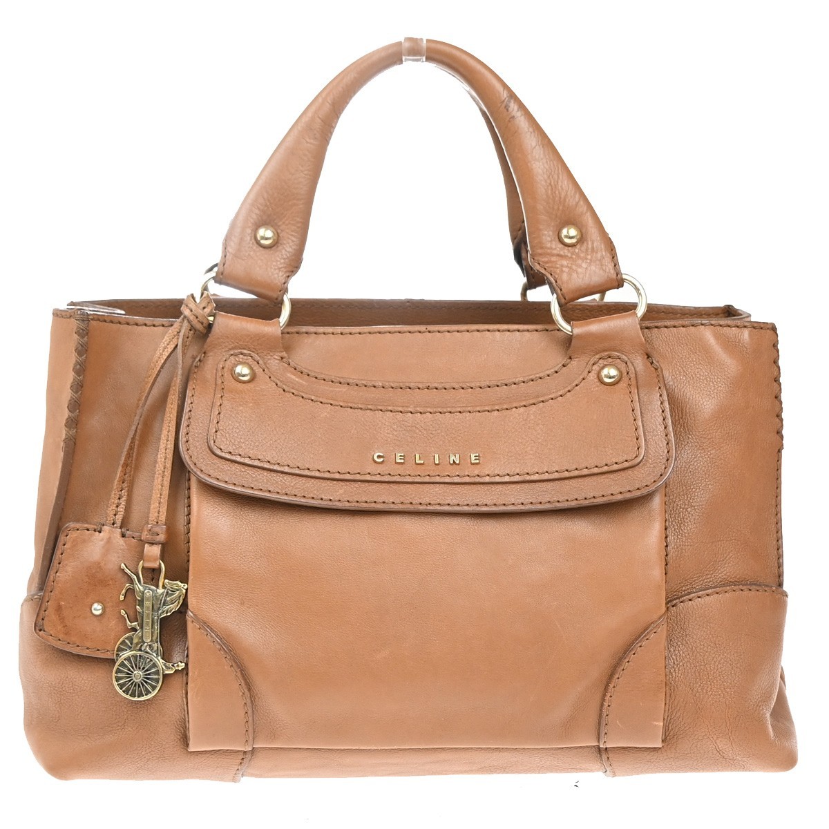CELINE Logo Boogie Horse Carriage Hand Bag Leather Brown GHW Italy 32MA264