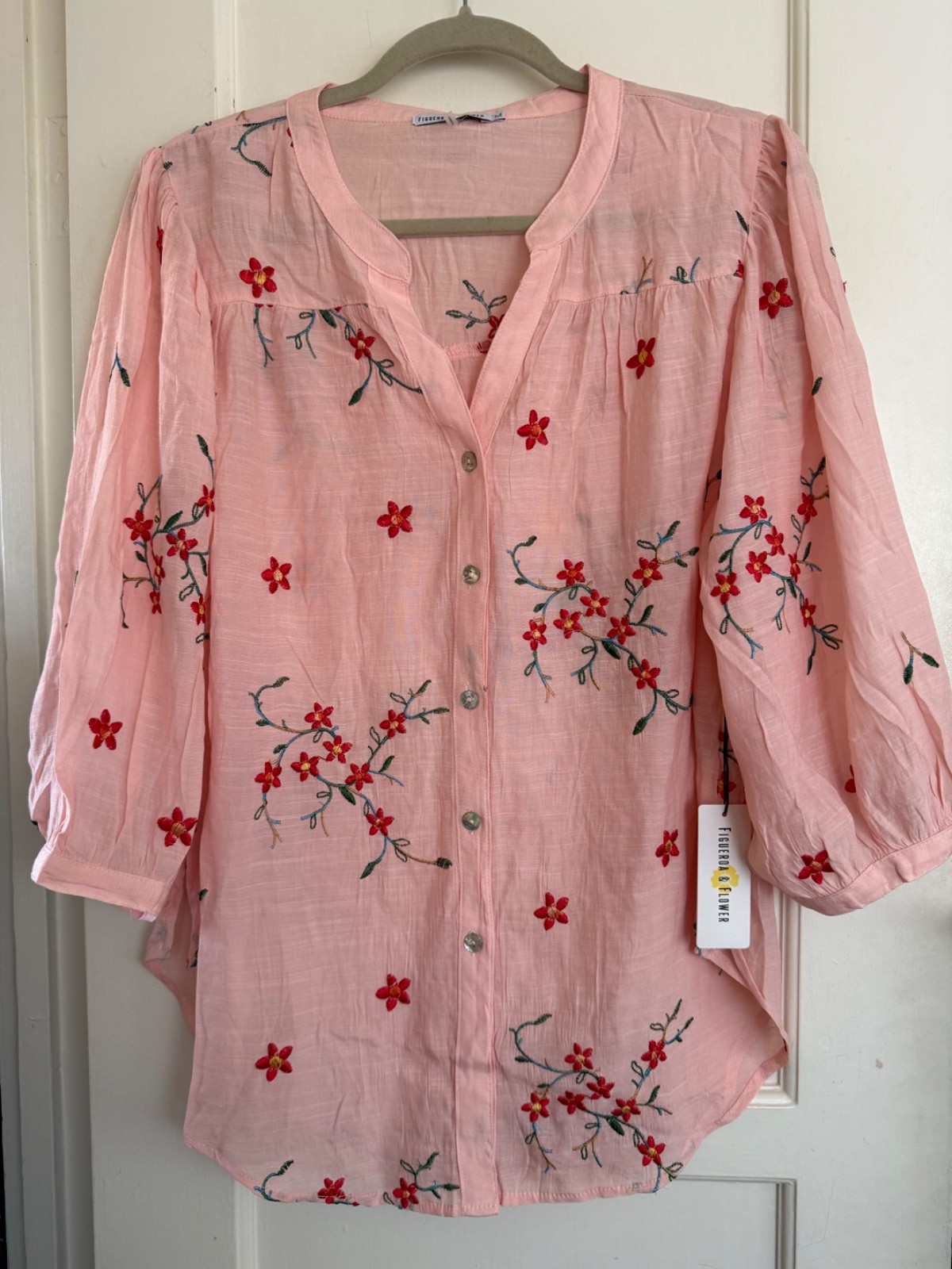 NWT Anthropologie Figueroa Flower Blouse Boho TOP Shirt M L XL Pink Embroidery
