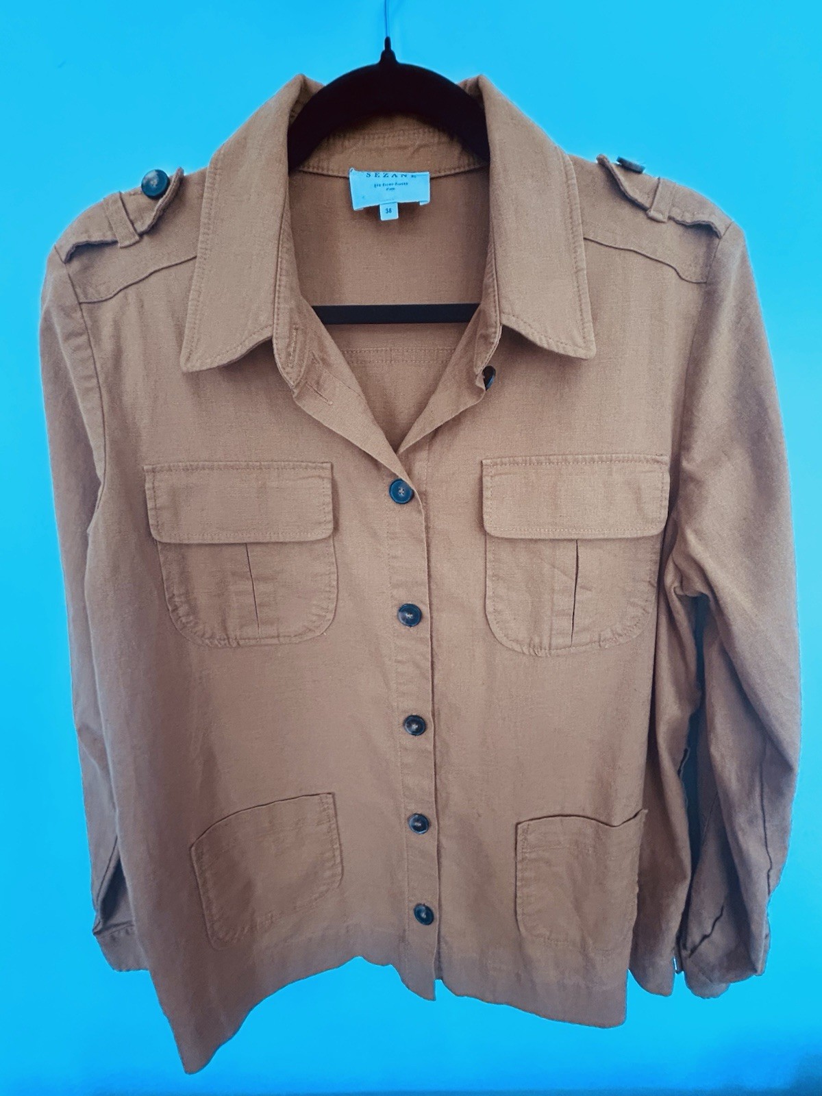 🇫🇷 Sézane Adelaide Button-Front Utility Shirt Jacket – Camel